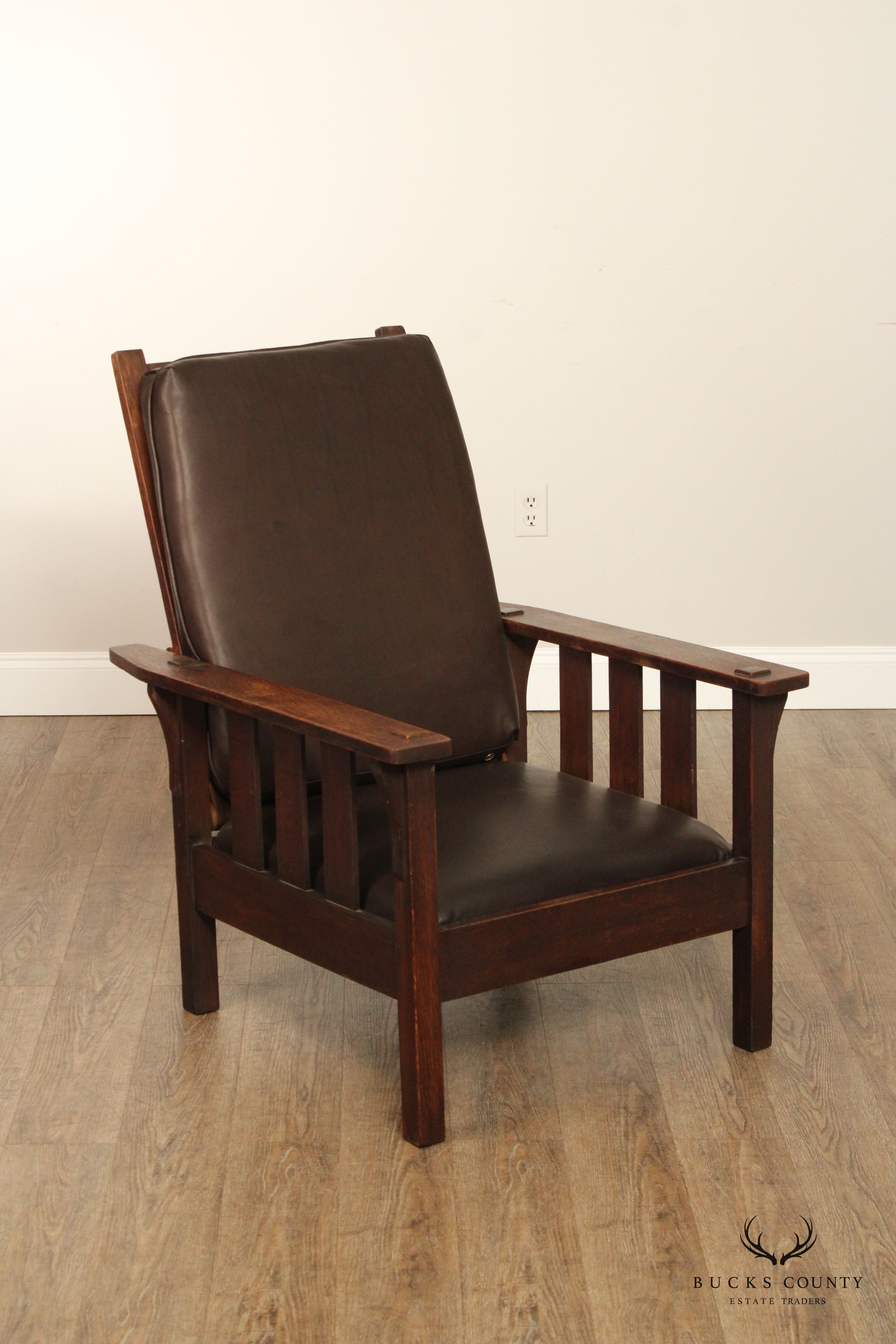 Antique Mission Oak and Leather Morris Chair