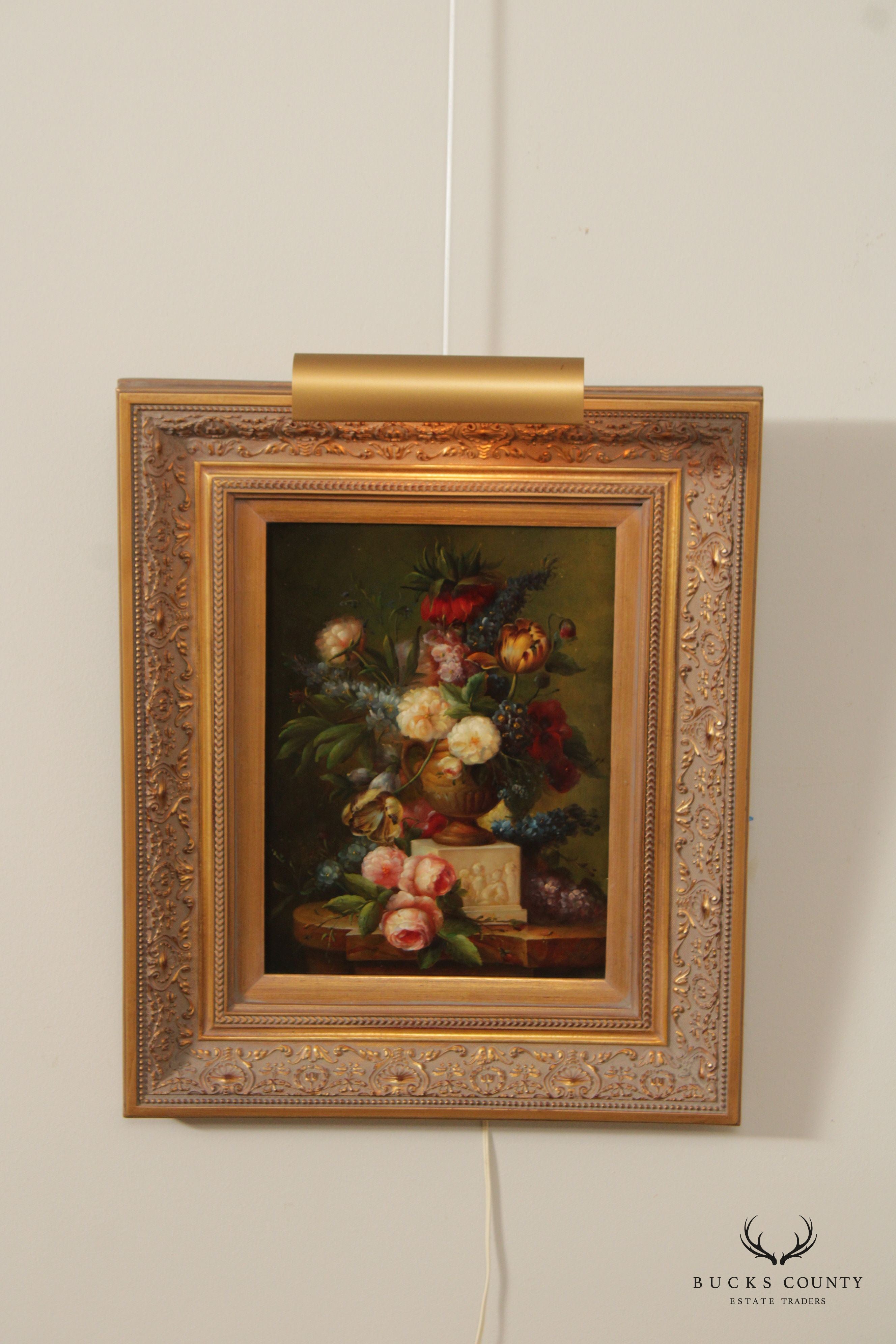 Gilt Frame French Victorian Style Floral Still Life Oil Painting