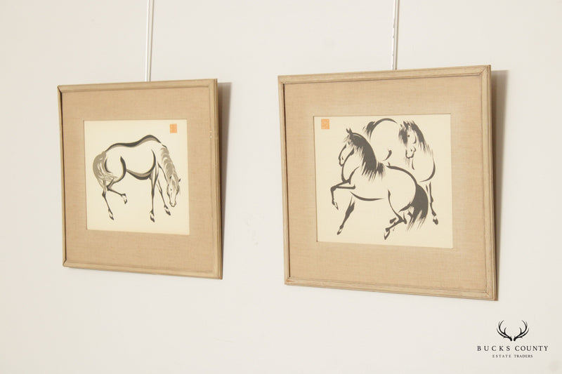 Pair of Horse Japanese Woodblock Prints, After Urushibara Mokuchu