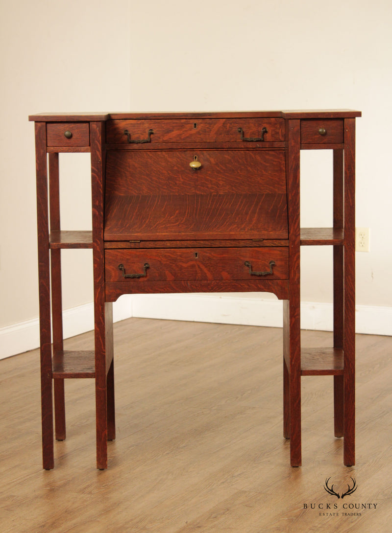 Arts & Crafts Period Antique Oak Drop-Front Secretary Desk