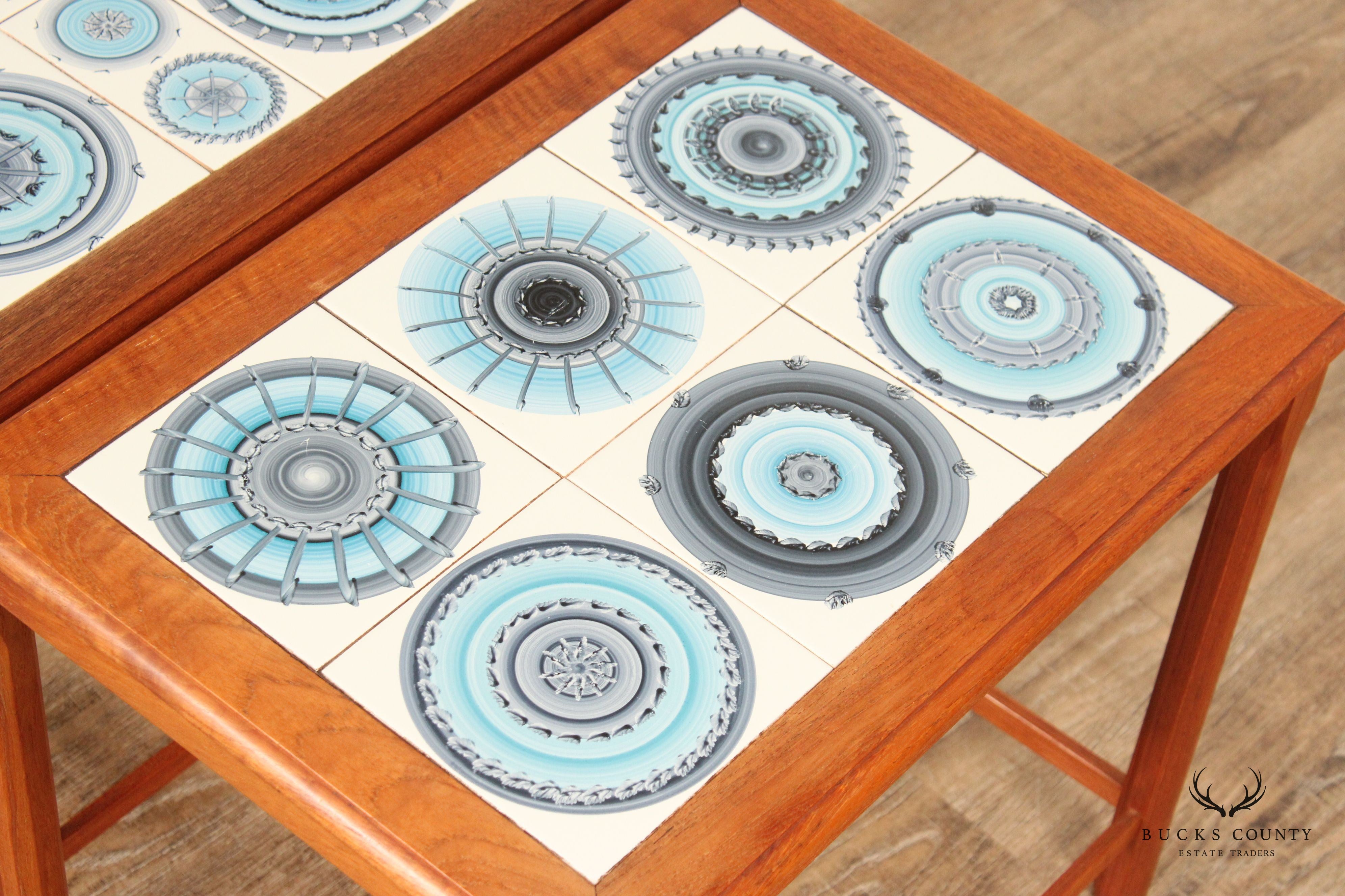 Ox Art for Trioh Danish Modern Set of Three Tile Top Teak Nesting Tables