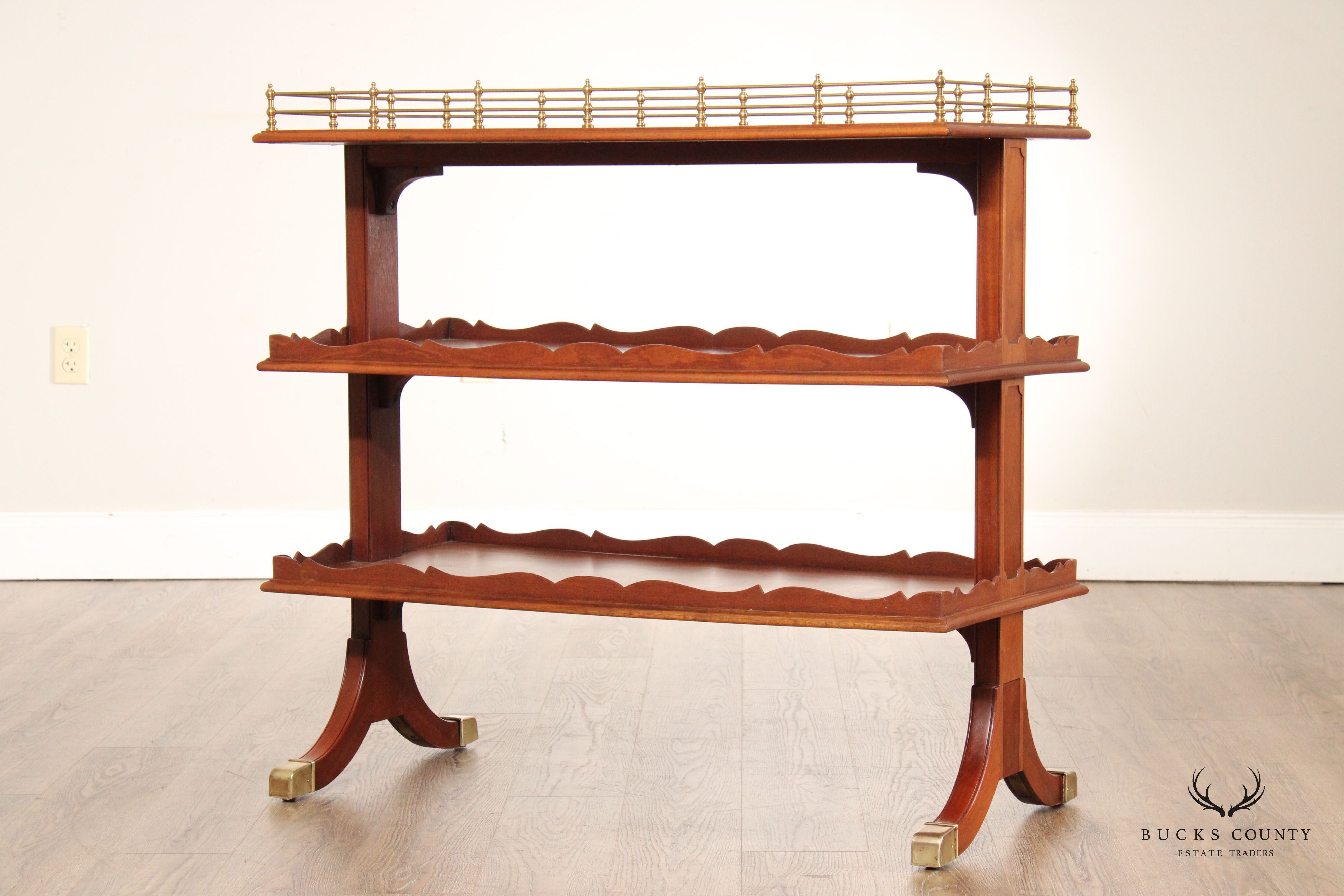 Regency Style Mahogany and Brass Three-Tier Etagere Bar Cart