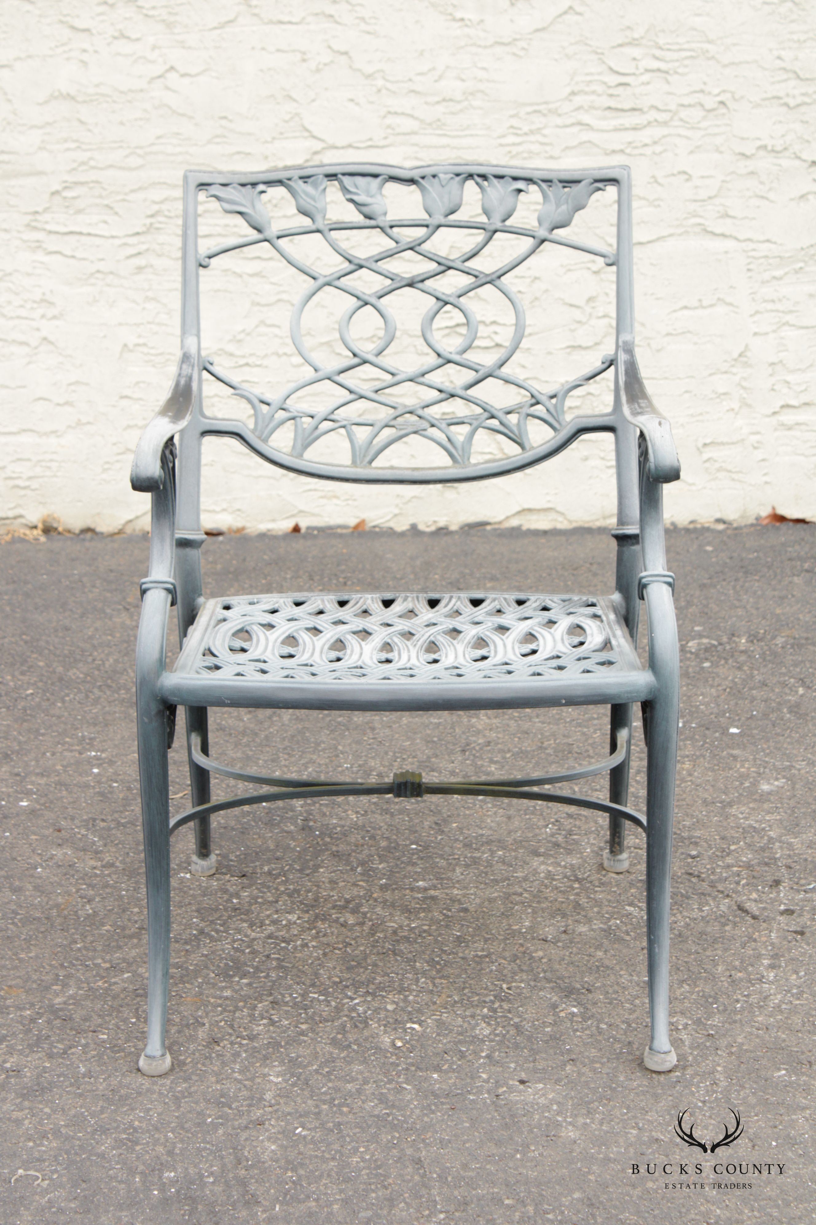 Vintage Set Six Cast Aluminum Outdoor Dining Arm Chairs