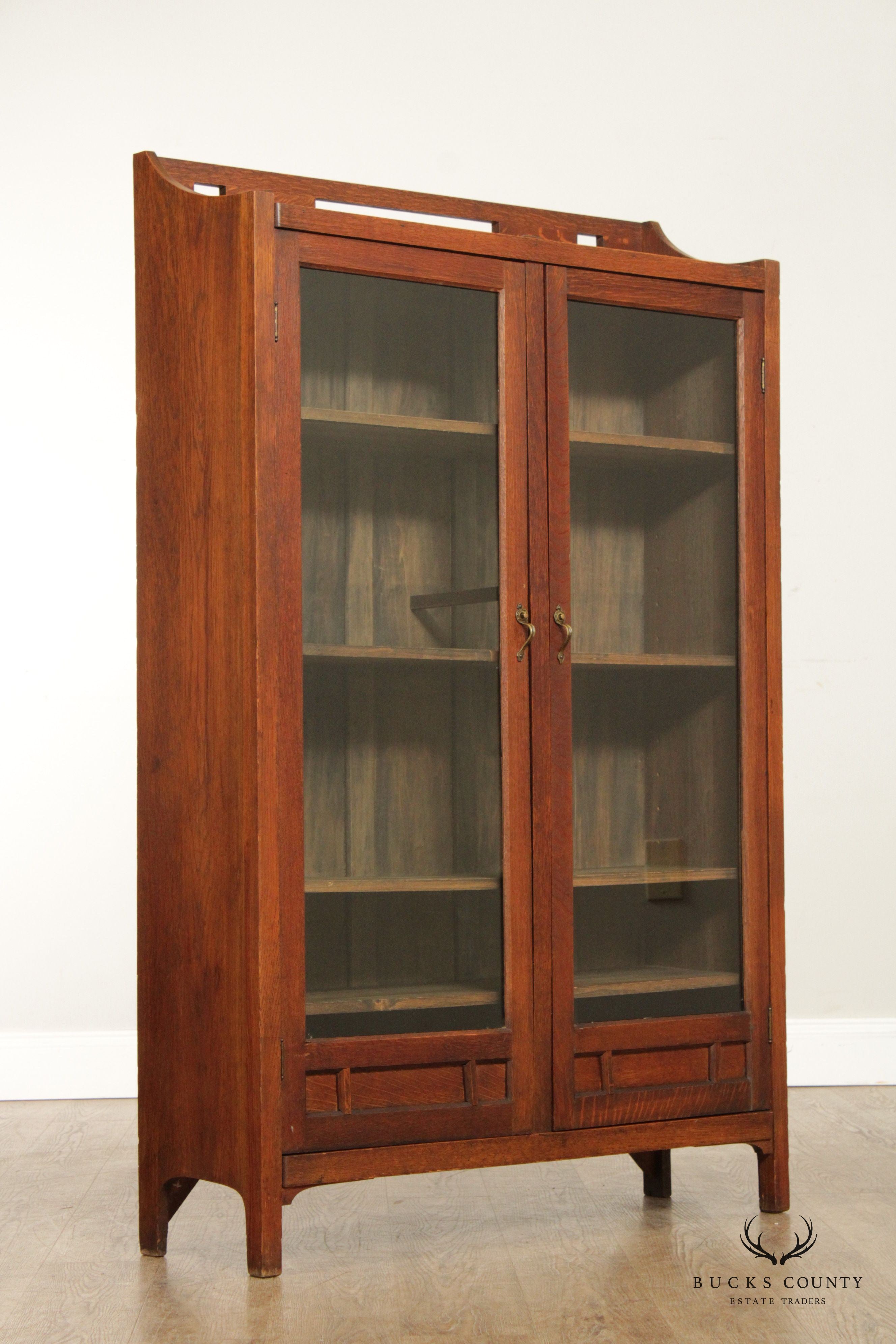 Antique Arts & Crafts Mission Oak Two-Door Bookcase