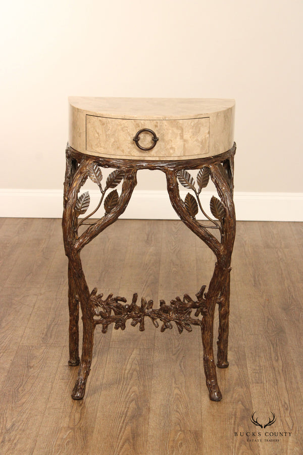 Rustic European Style Faux Bois Accent Table or Nightstand