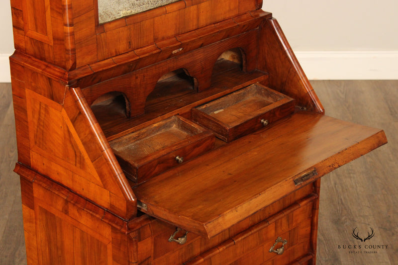 Antique Italian Burl Walnut Mirrored Secretary Desk