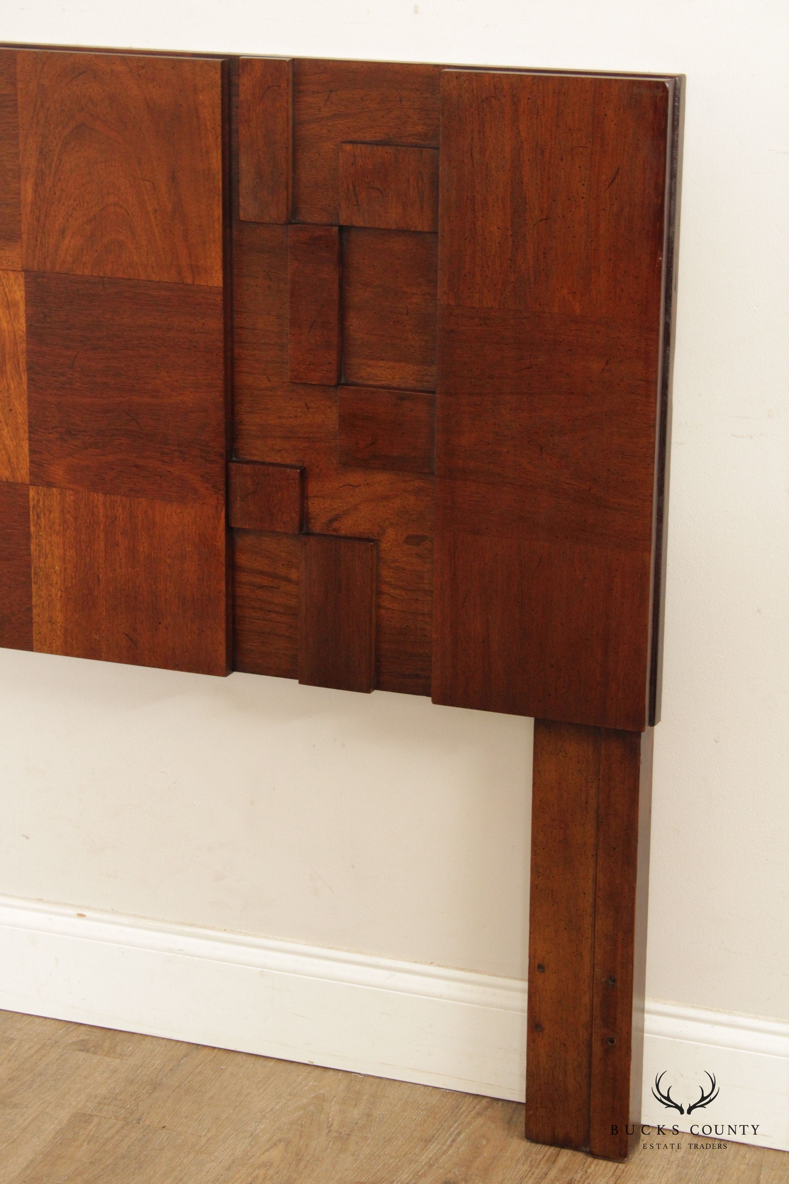 Lane Furniture Mid Century Modern Walnut Brutalist Queen Headboard