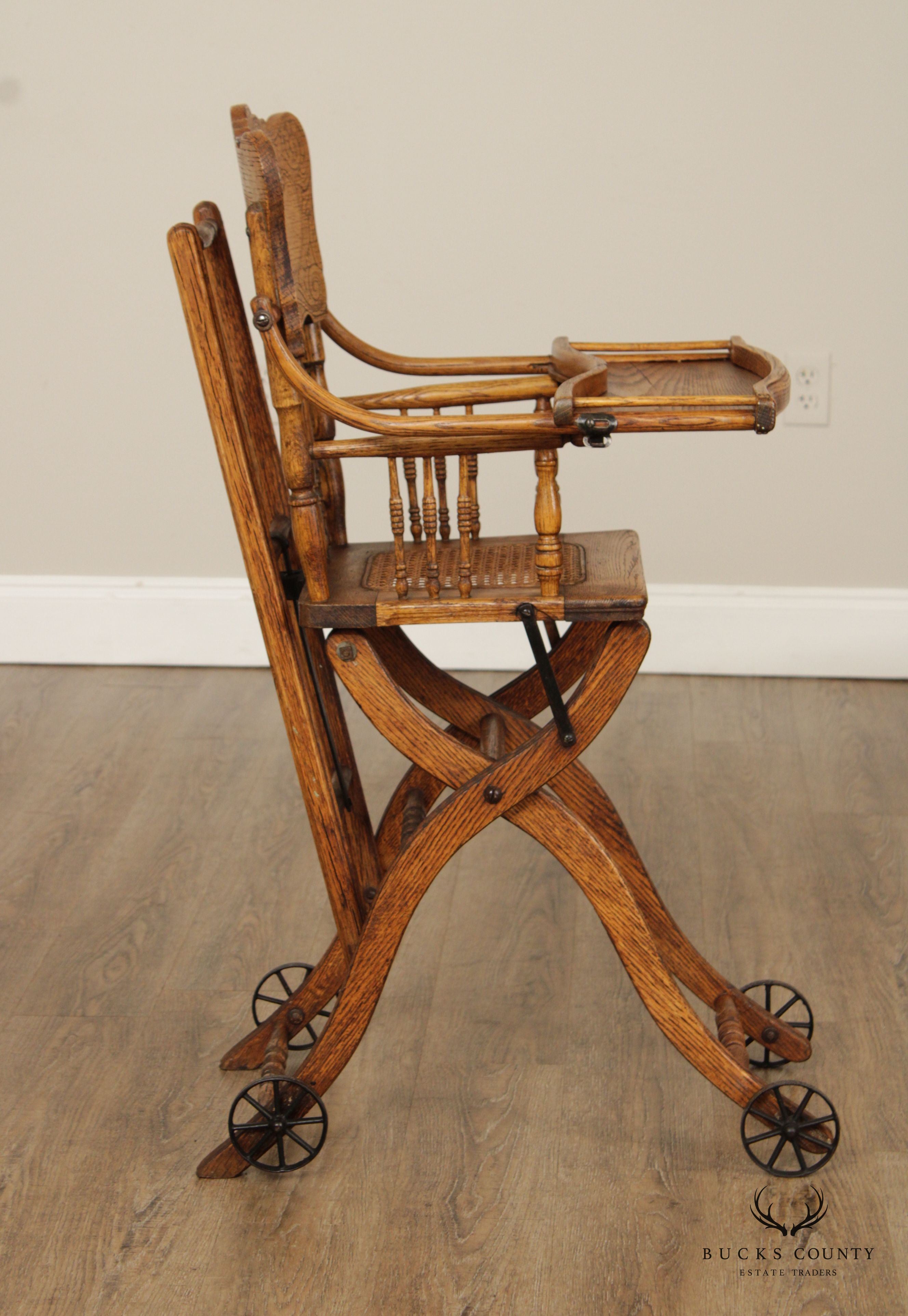 Antique Victorian Oak Combination High Chair