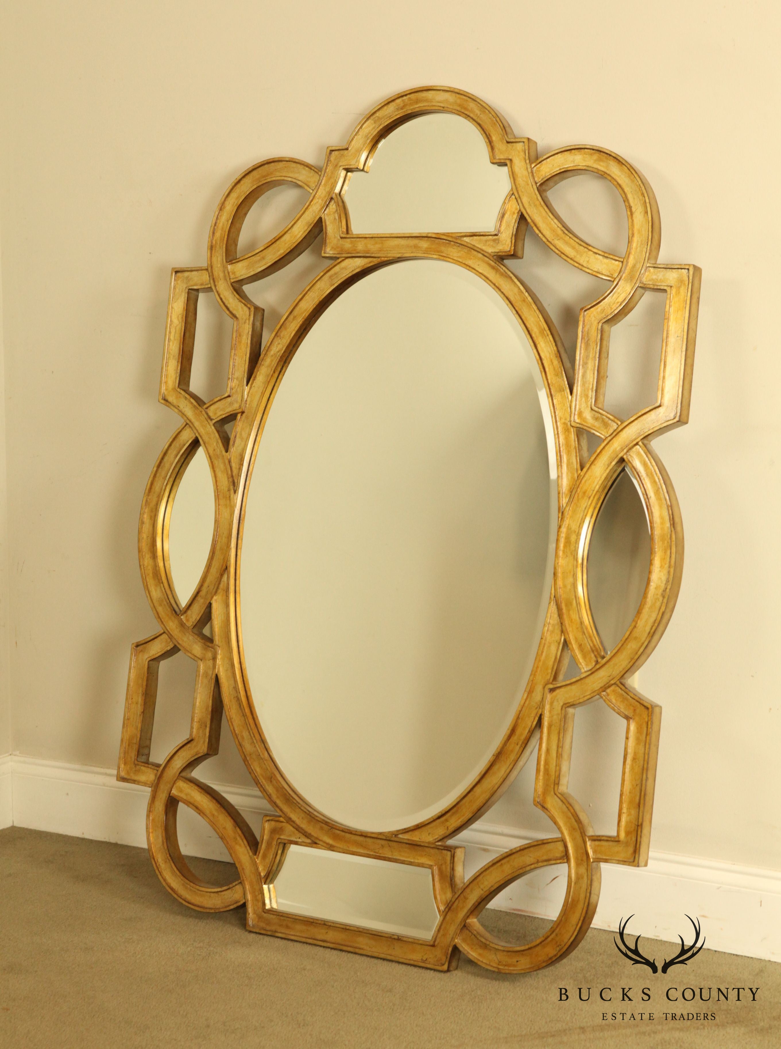 Classic Modern Style Silver Gilt Frame Wall Mirror