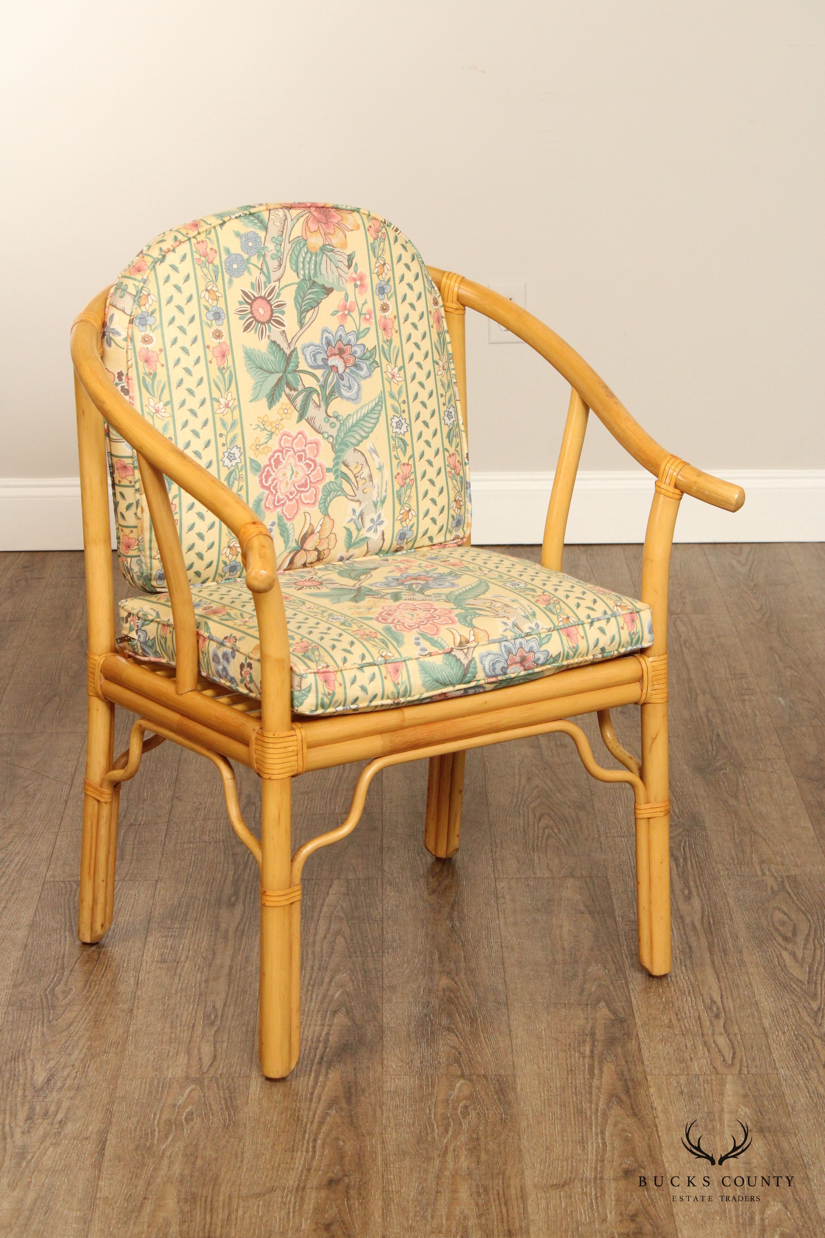 Chinese Bent Bamboo Vintage Set Of Four Horseshoe Back Armchairs