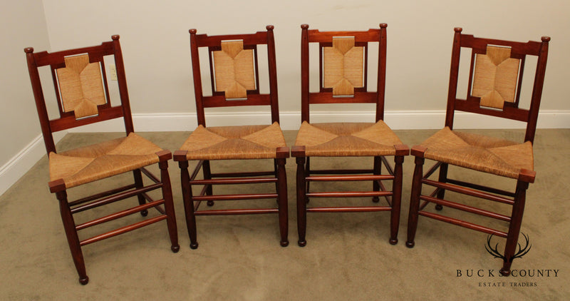 Antique Set of 4  American Cherry Rush Dining Chairs