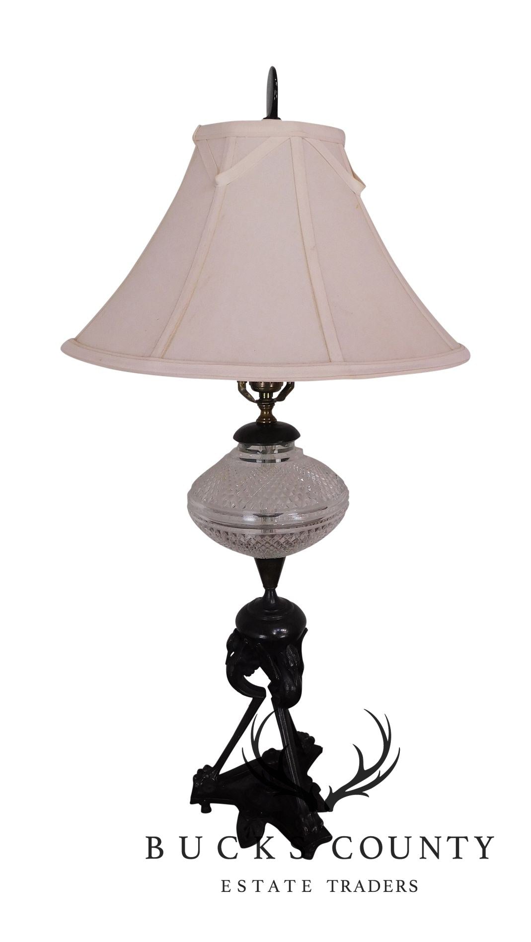 Aesthetic Movement Stork/Crane Figural Black Painted Bronze Table Lamp with Shade