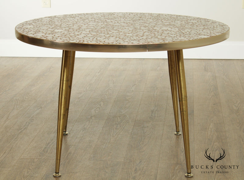 Mid-Century Modern Round Brass Faux Stone Coffee Table
