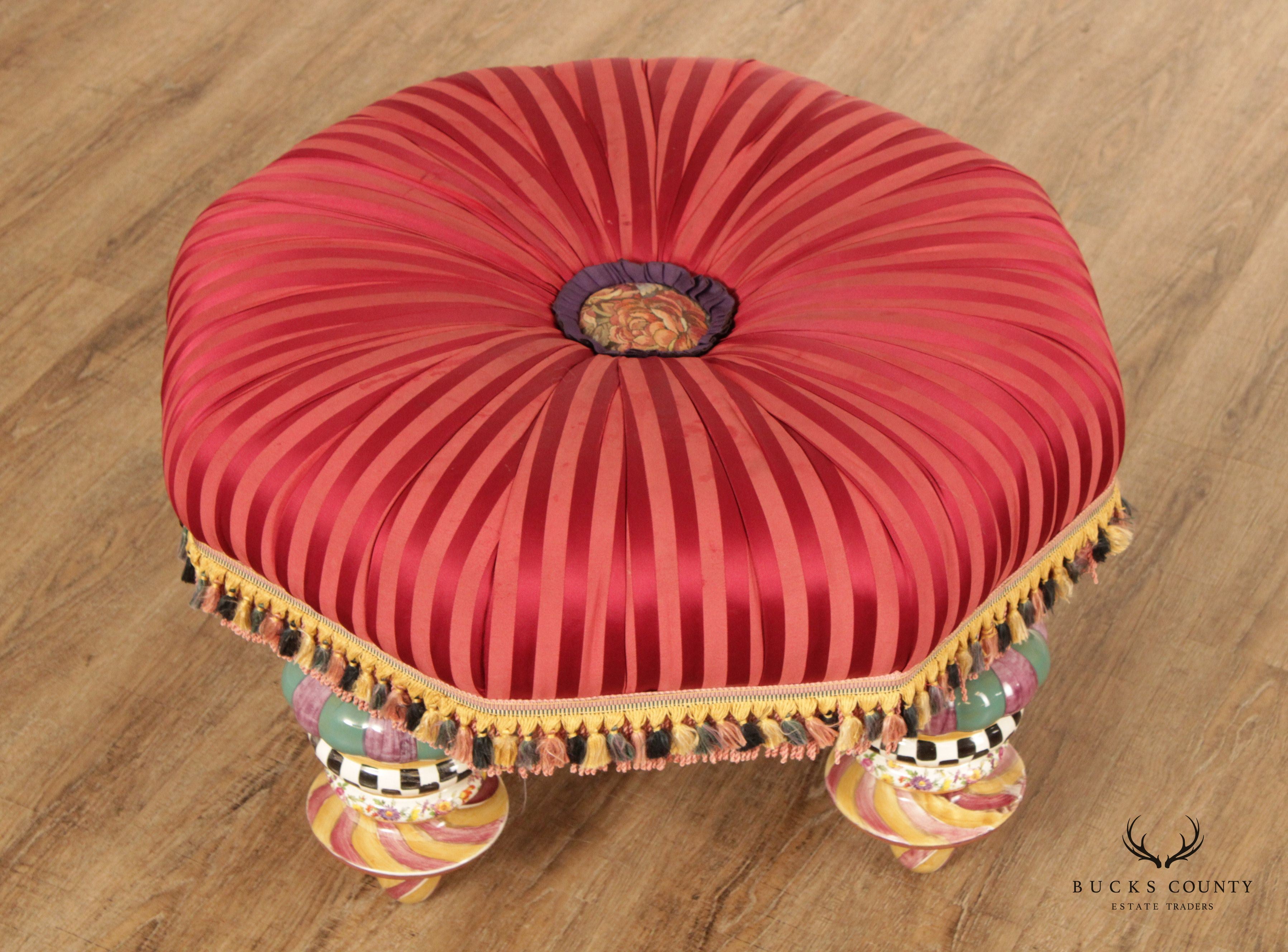 Mackenzie-Childs 'On Wall Street' Round Tufted Ottoman