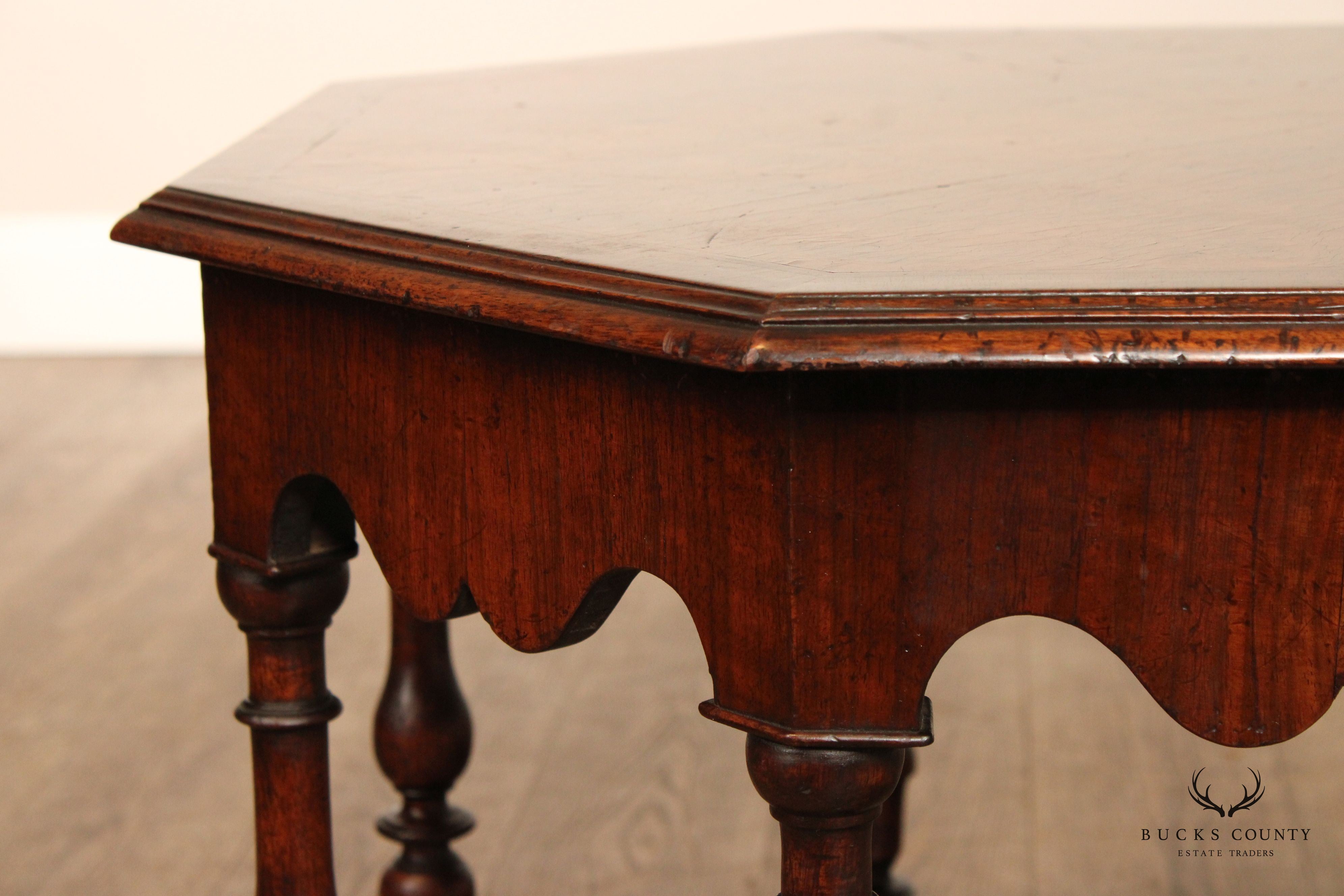 English William & Mary Style Carved Walnut Octagonal Coffee Table