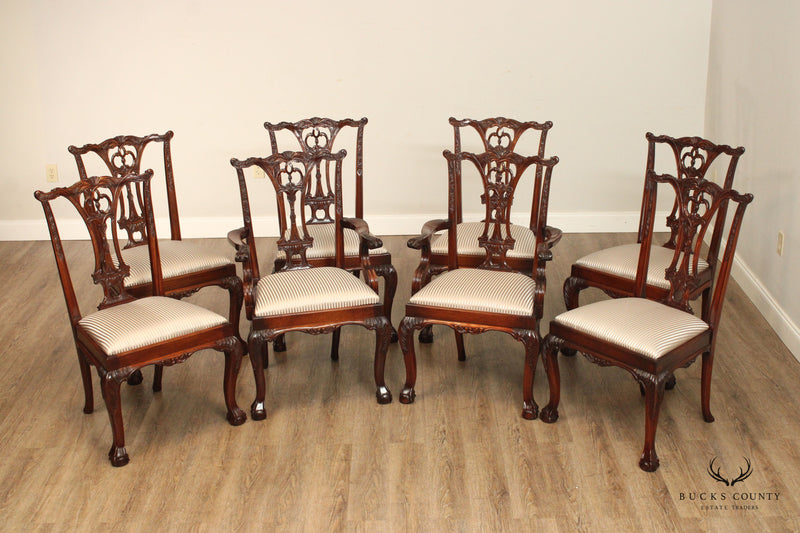 Bevan Funnell Reprodux Chippendale Style Set of Eight Carved Mahogany Dining Chairs