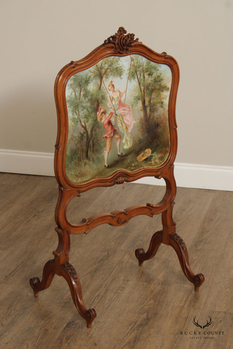 French Louis XV Style Antique Walnut Fire Screen