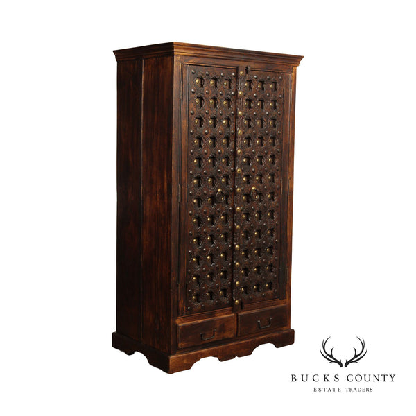Anglo-Indian Style Teak Entertainment Or Storage Armoire Cabinet
