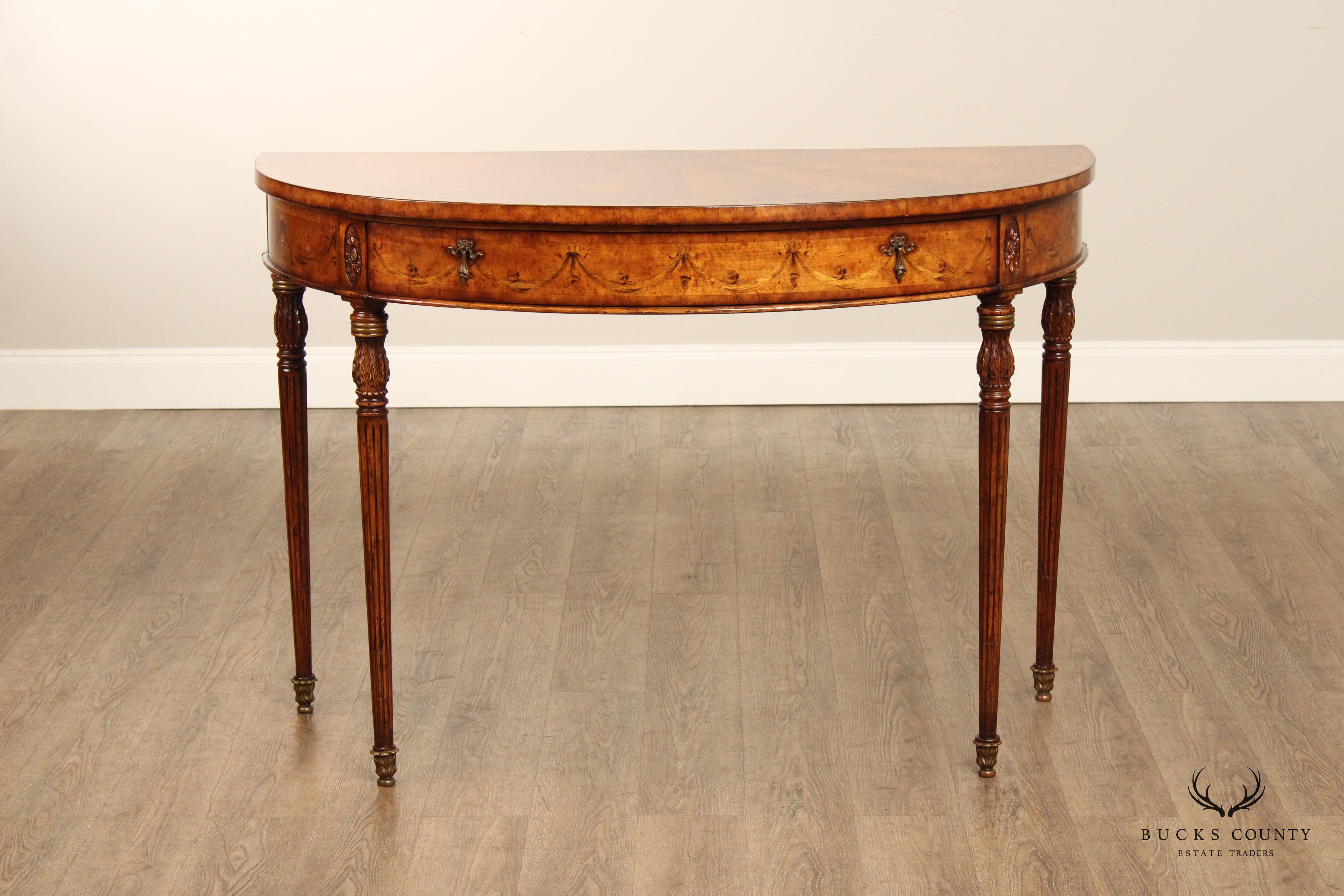 Adam Style Quality Inlaid Demilune Console Table