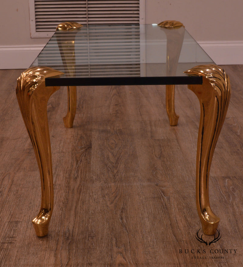 P.E. Guerin Style Clear Glass and Brass Coffee Table Rectangular Form