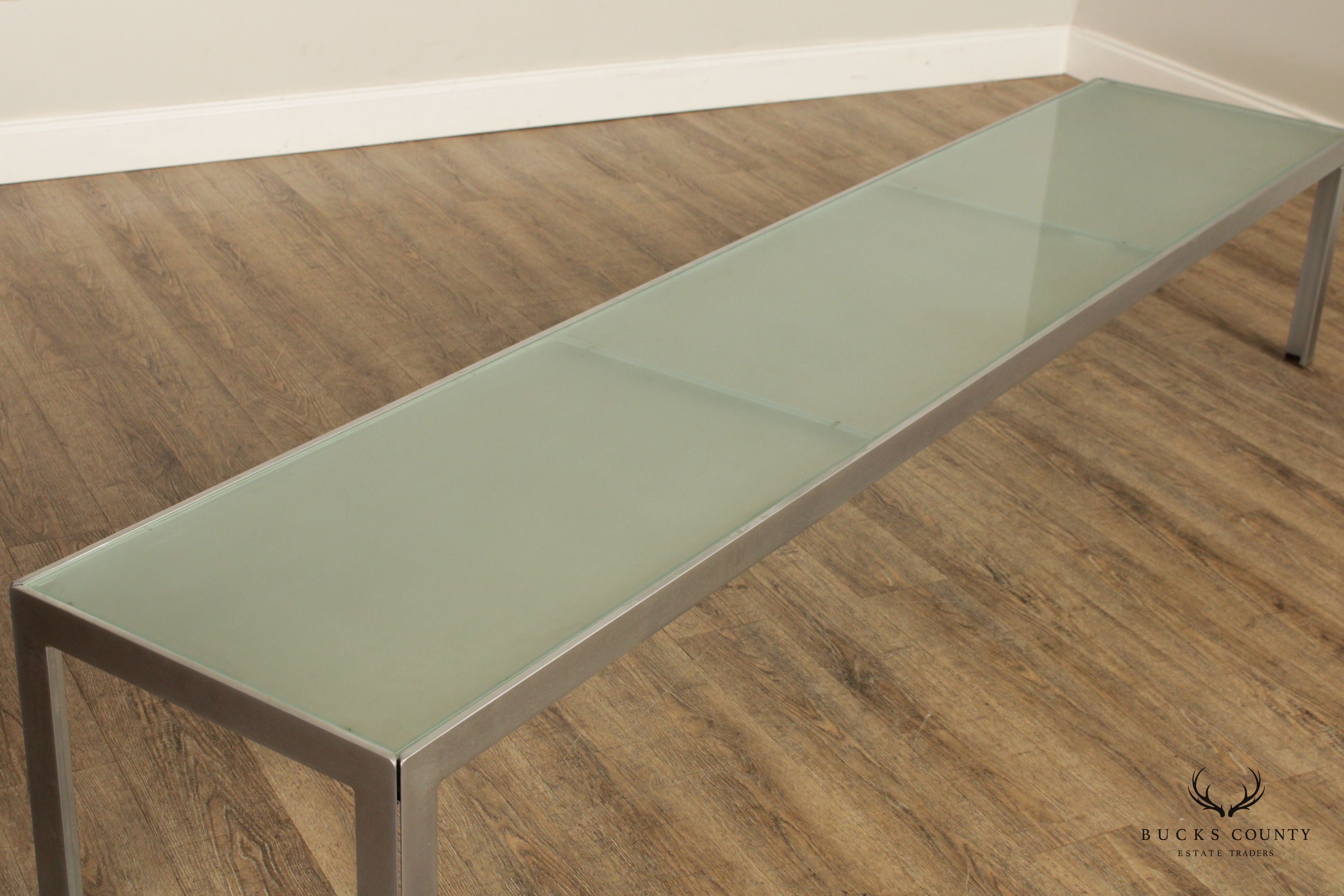 Contemporary Custom Quality Long Steel Frosted Glass Top Low Console