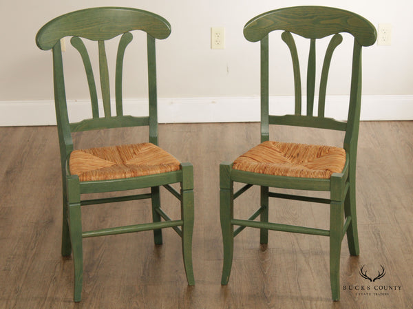Vintage Country Painted Pair of Rush Seat Side Chairs