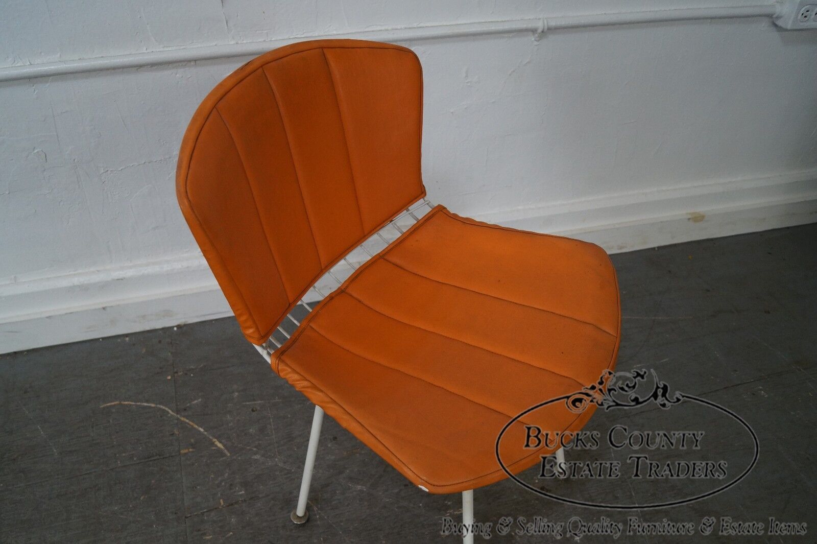 Knoll Vintage Bertoia White Wire Side Chair w/ Orange Cushion