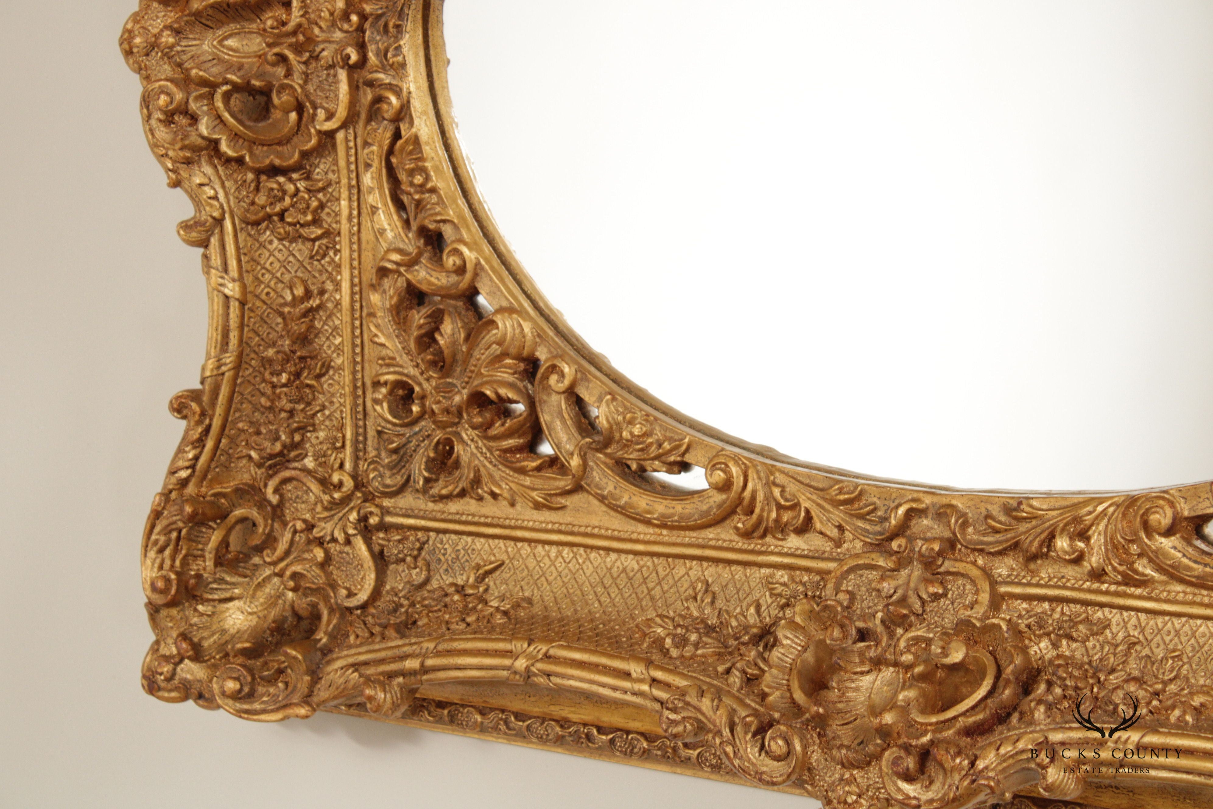 French Rococo Ornate Gilt Frame Oval Wall Mirror