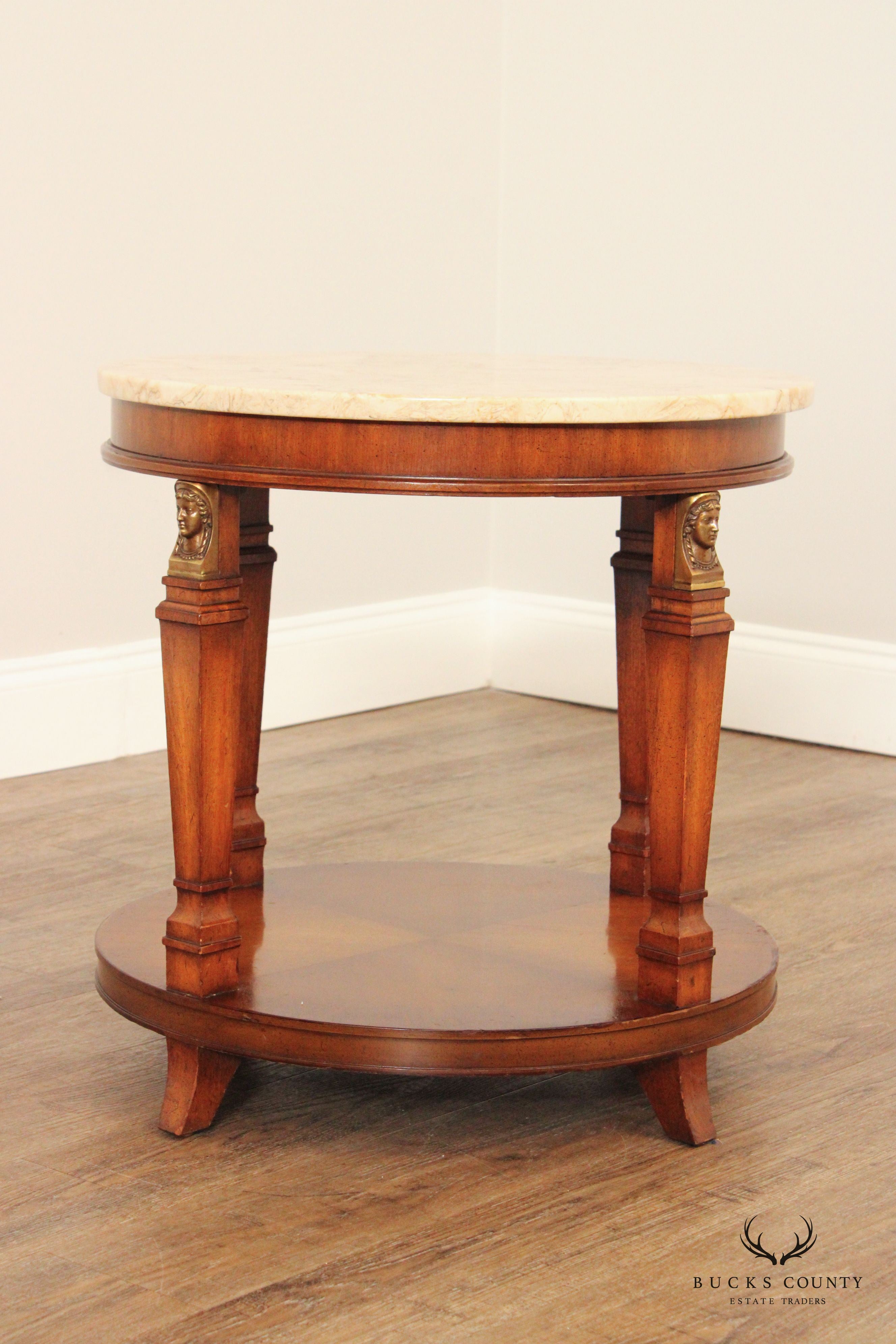 Egyptian Revival Style Round Marble Top Accent Table