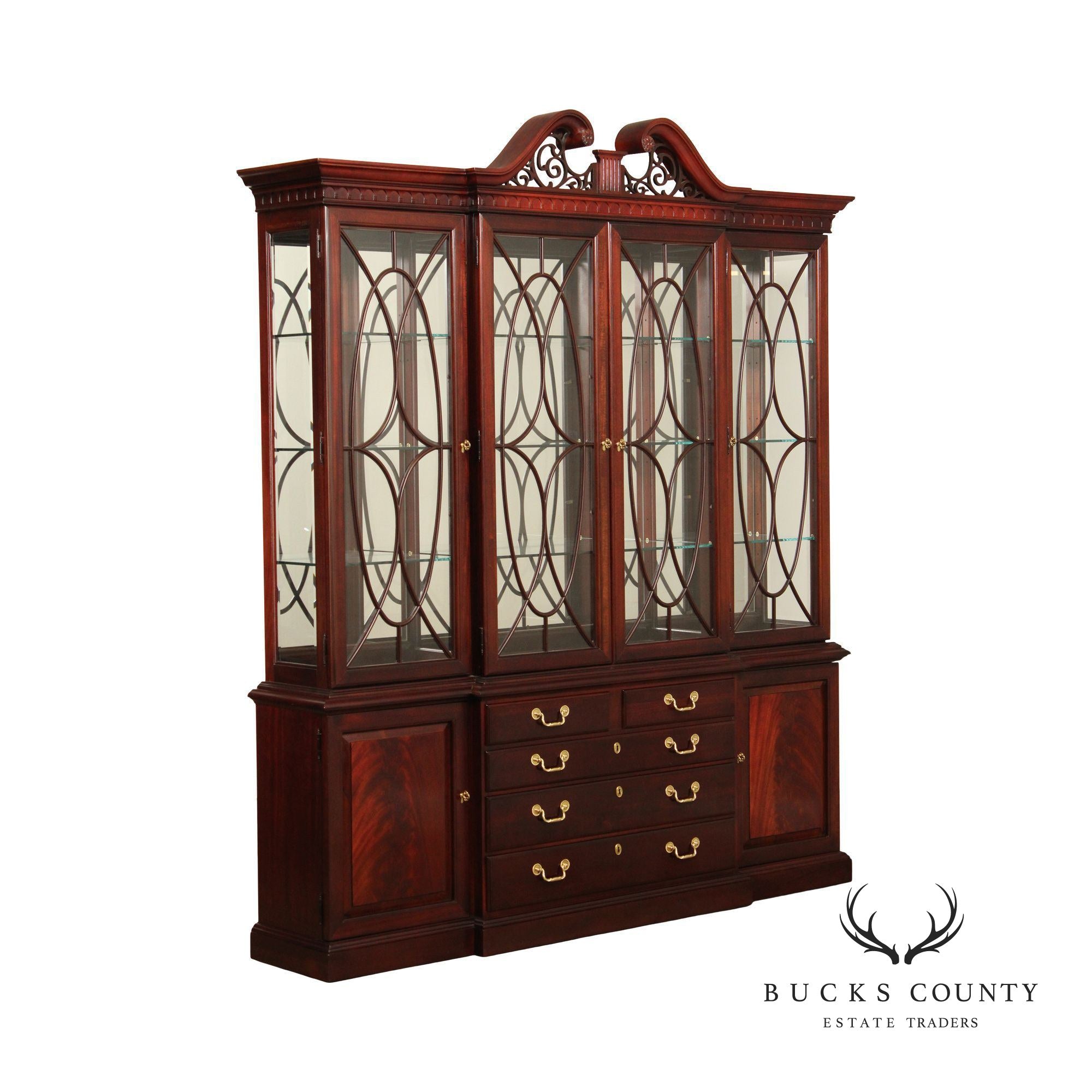 Thomasville Georgian Style Large Mahogany China Display Breakfront