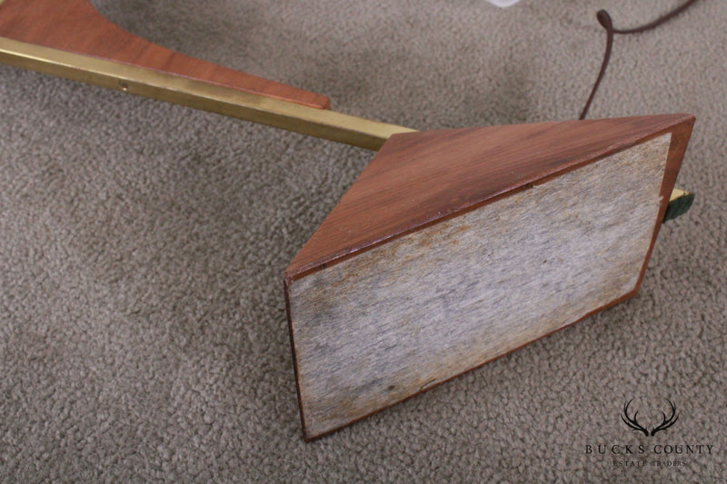 Paul Mccobb Style Mid Century Modern Pair Walnut & Brass Boomerang Table Lamps