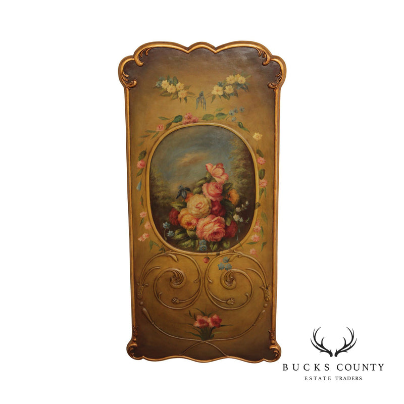 French Rococo Style Floral Rose Painted Wall Panel