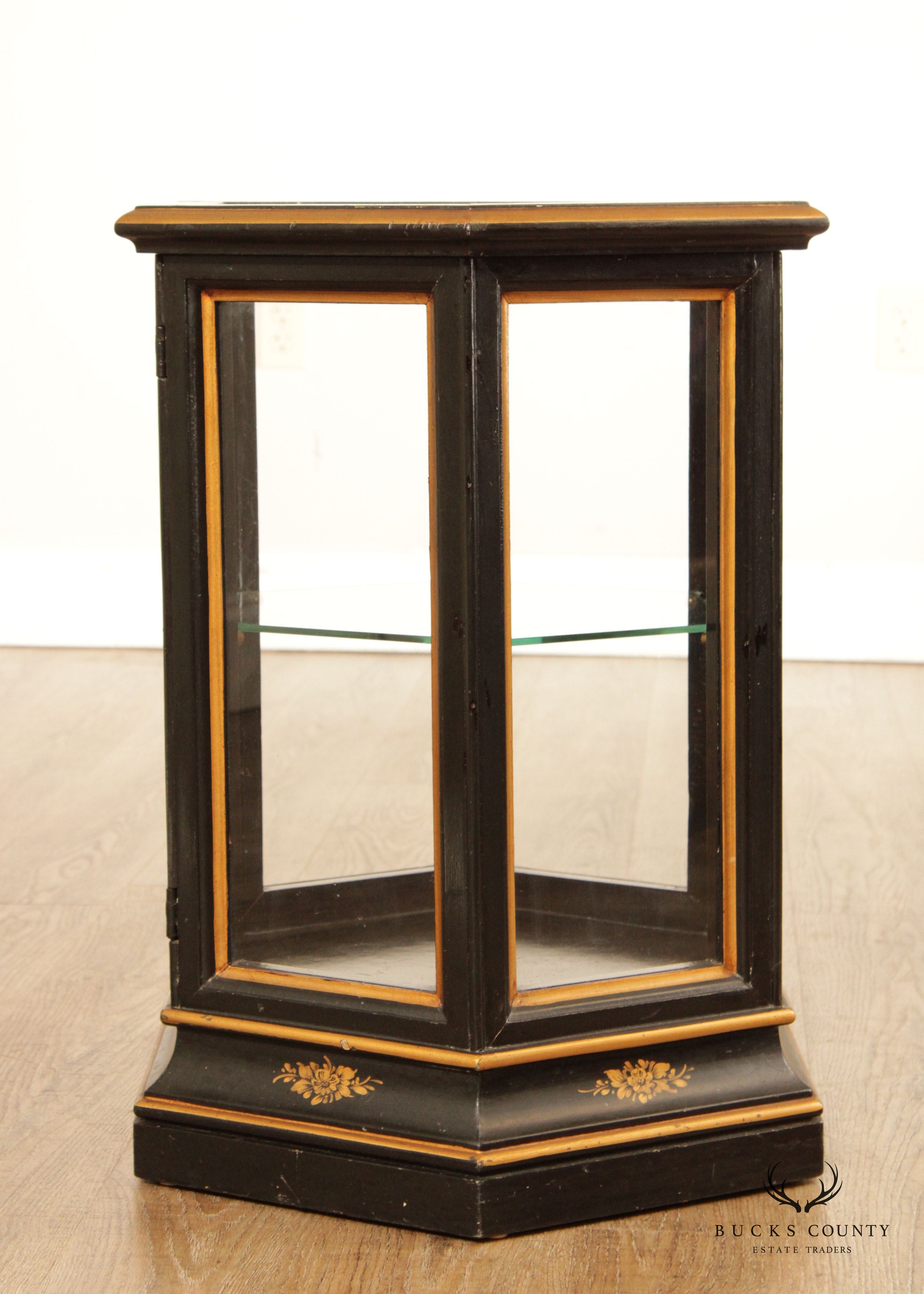 Chinoiserie Decorated Black and Gold Vitrine Side Table