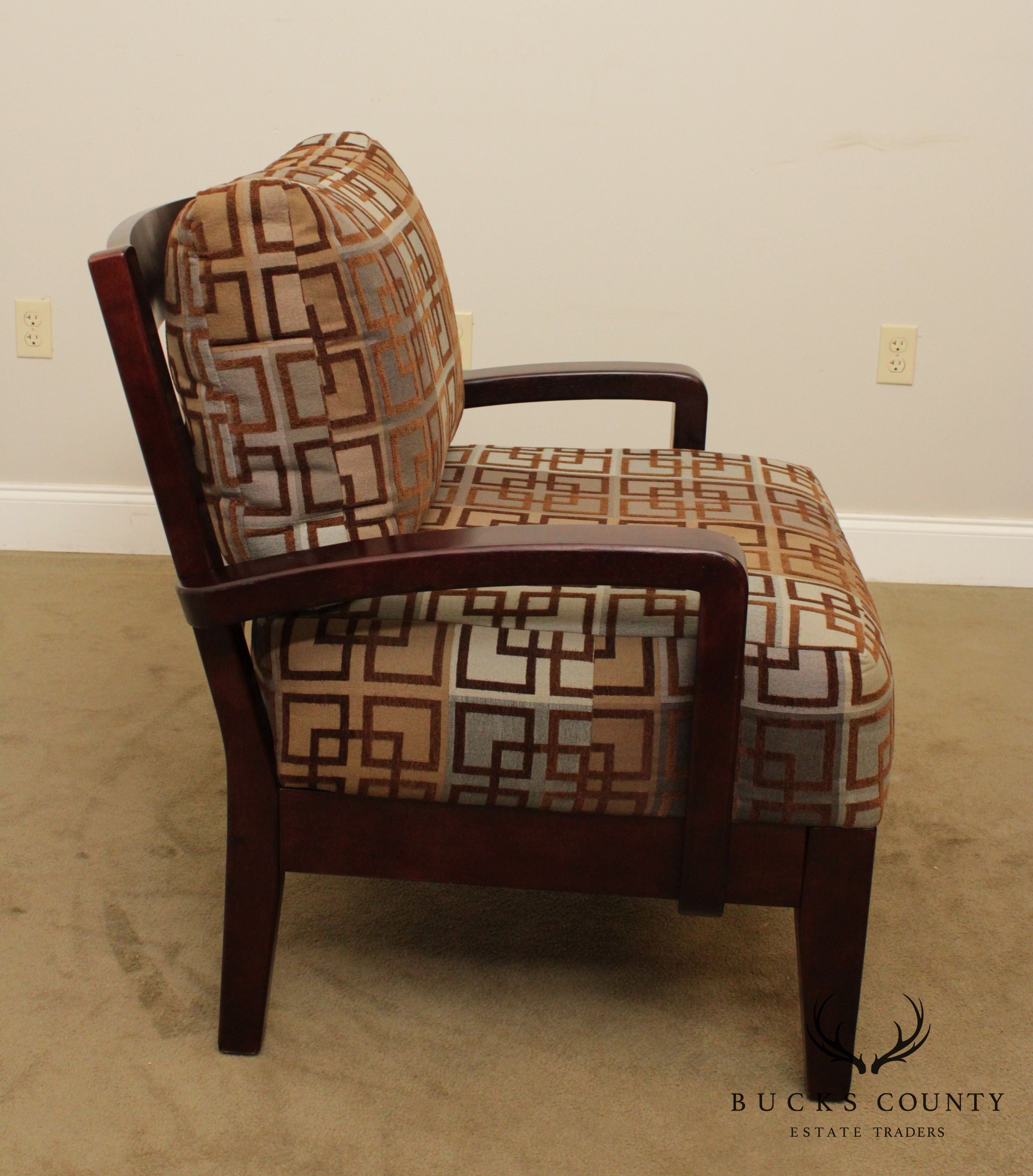 Modern Style Pair Geometric Print Lounge Chairs