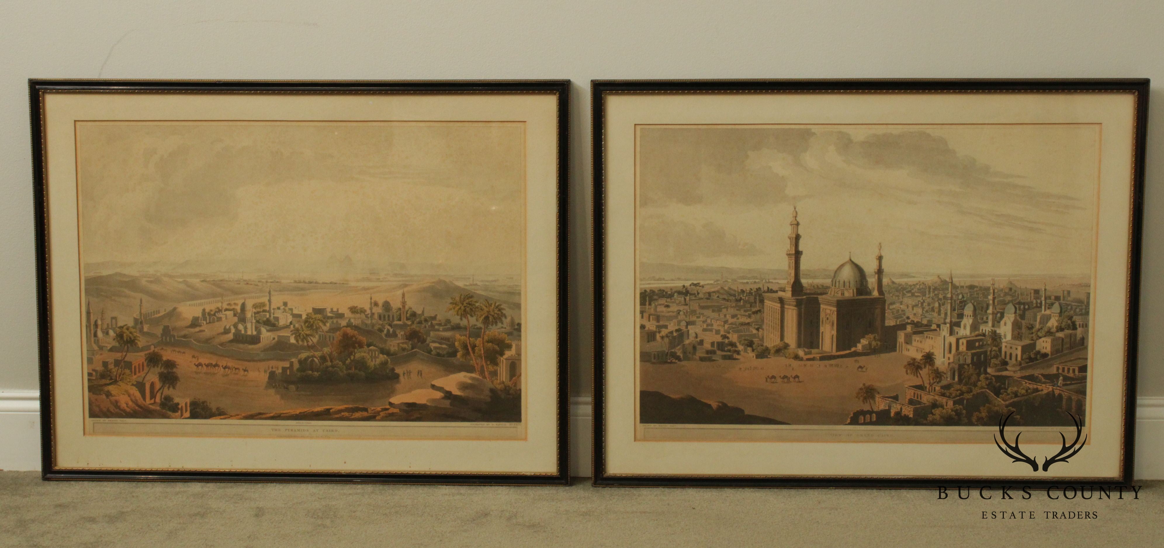 Henry Salt 'The Pyramids at Cairo', 'View of Grand Cairo' 2 Hand Colored Engravings