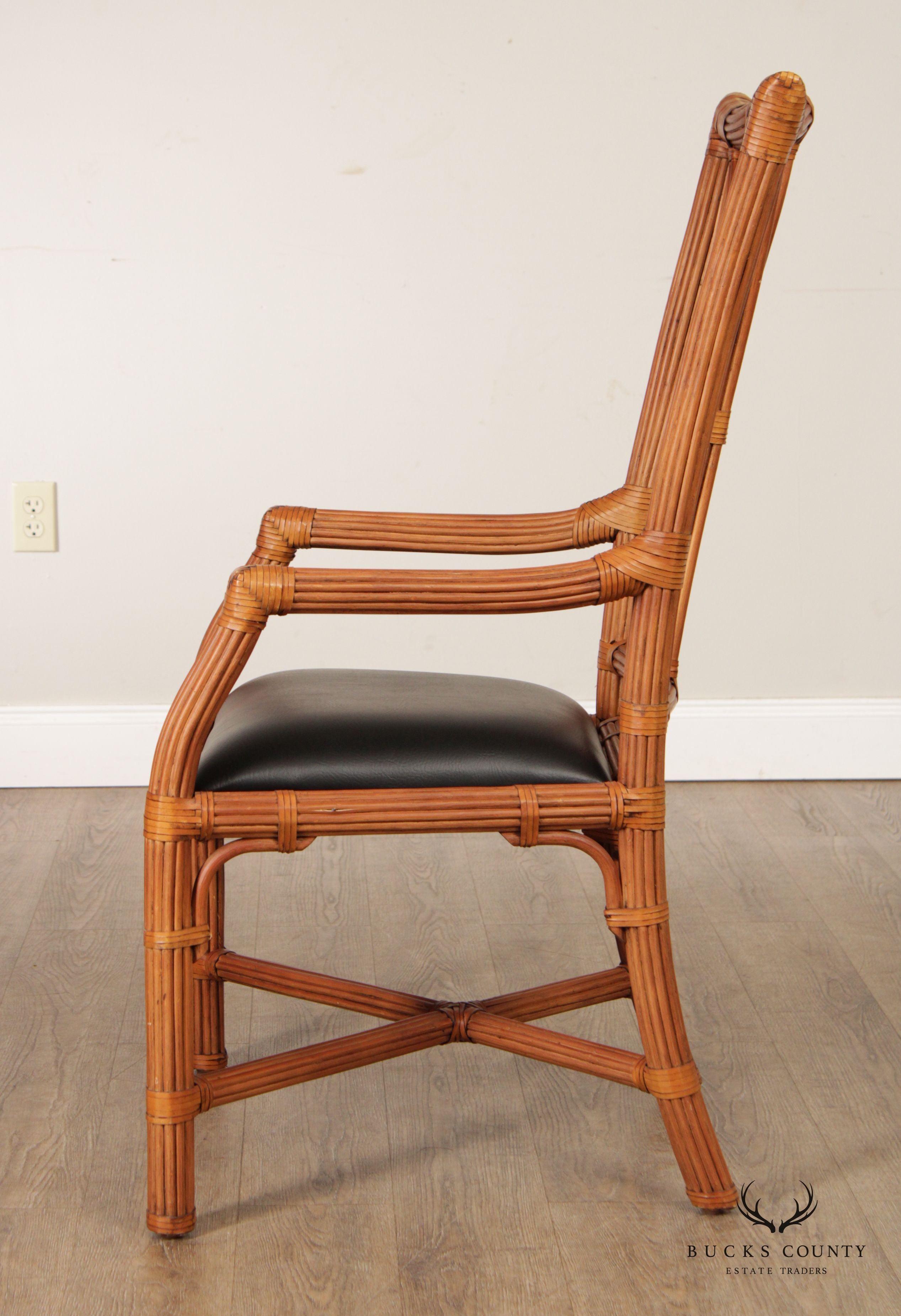 Chippendale Style Split Reed Rattan Pair of Armchairs