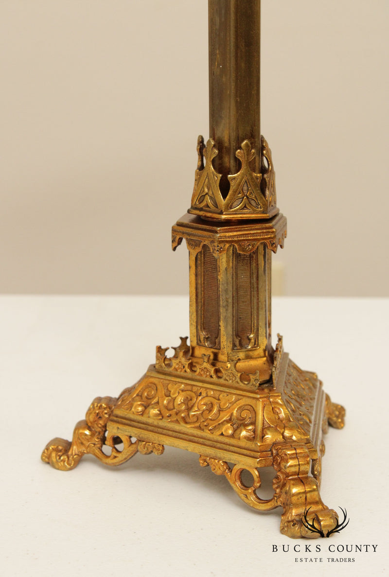 Antique Gothic Style Bronze Candle Holder
