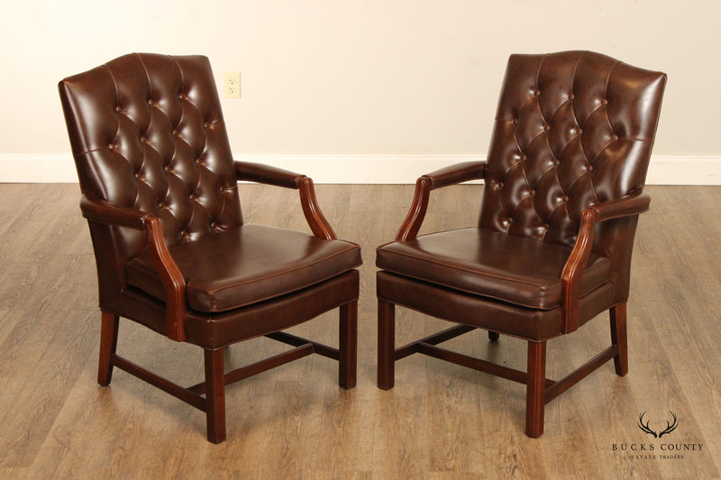 Boling Chair Co. Chippendale Style Pair of Tufted Library Armchairs