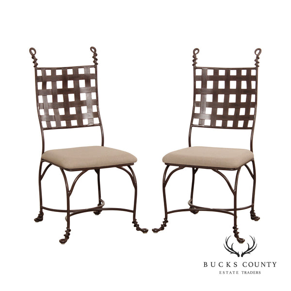 Tuscan Style Quality Pair Of Wrought Iron  Side Chairs