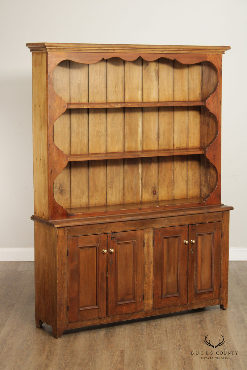 Antique Farmhouse Pine Hutch Top Buffet