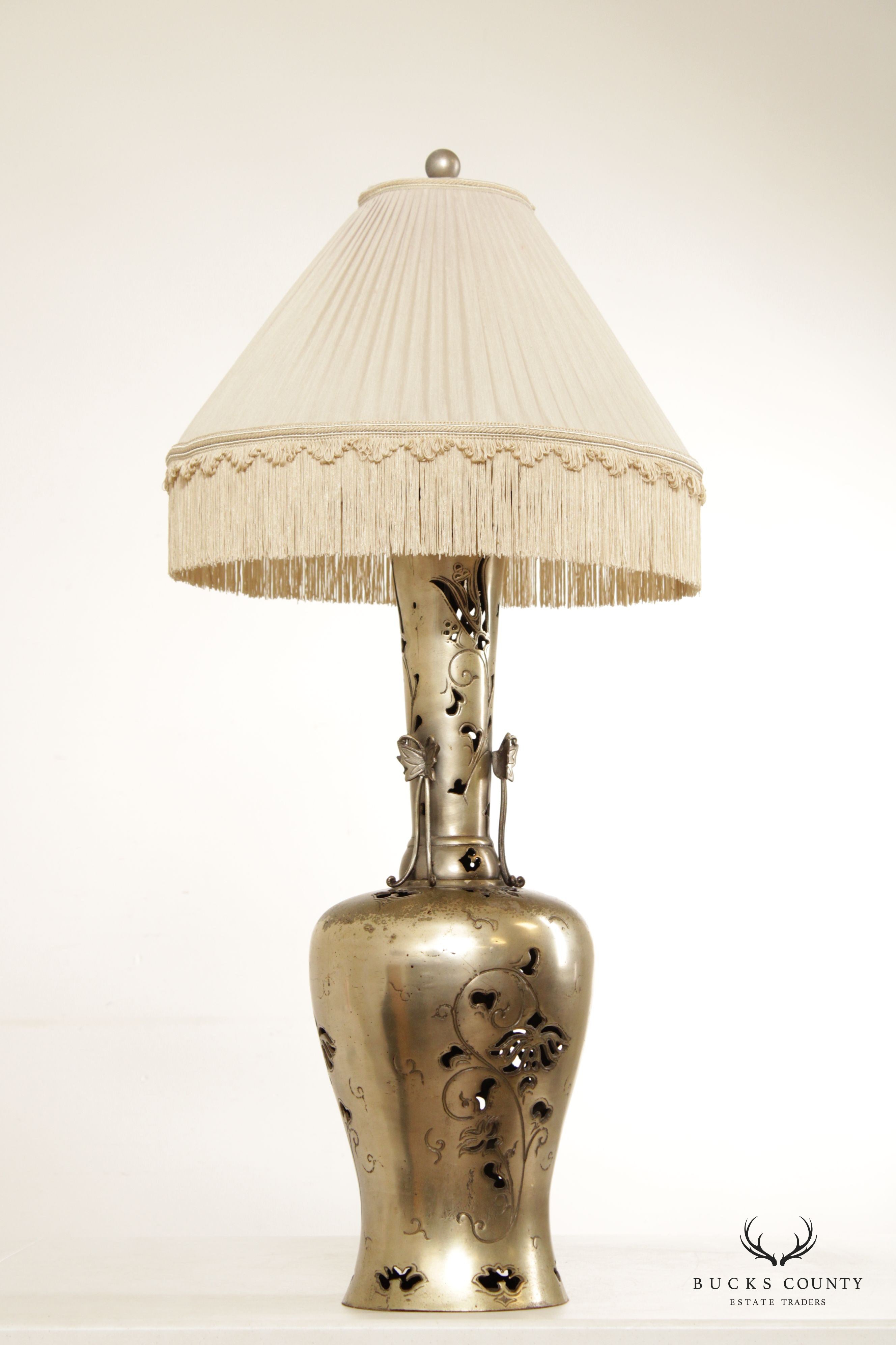 Mid Century Pierced Brass Butterfly Table Lamp