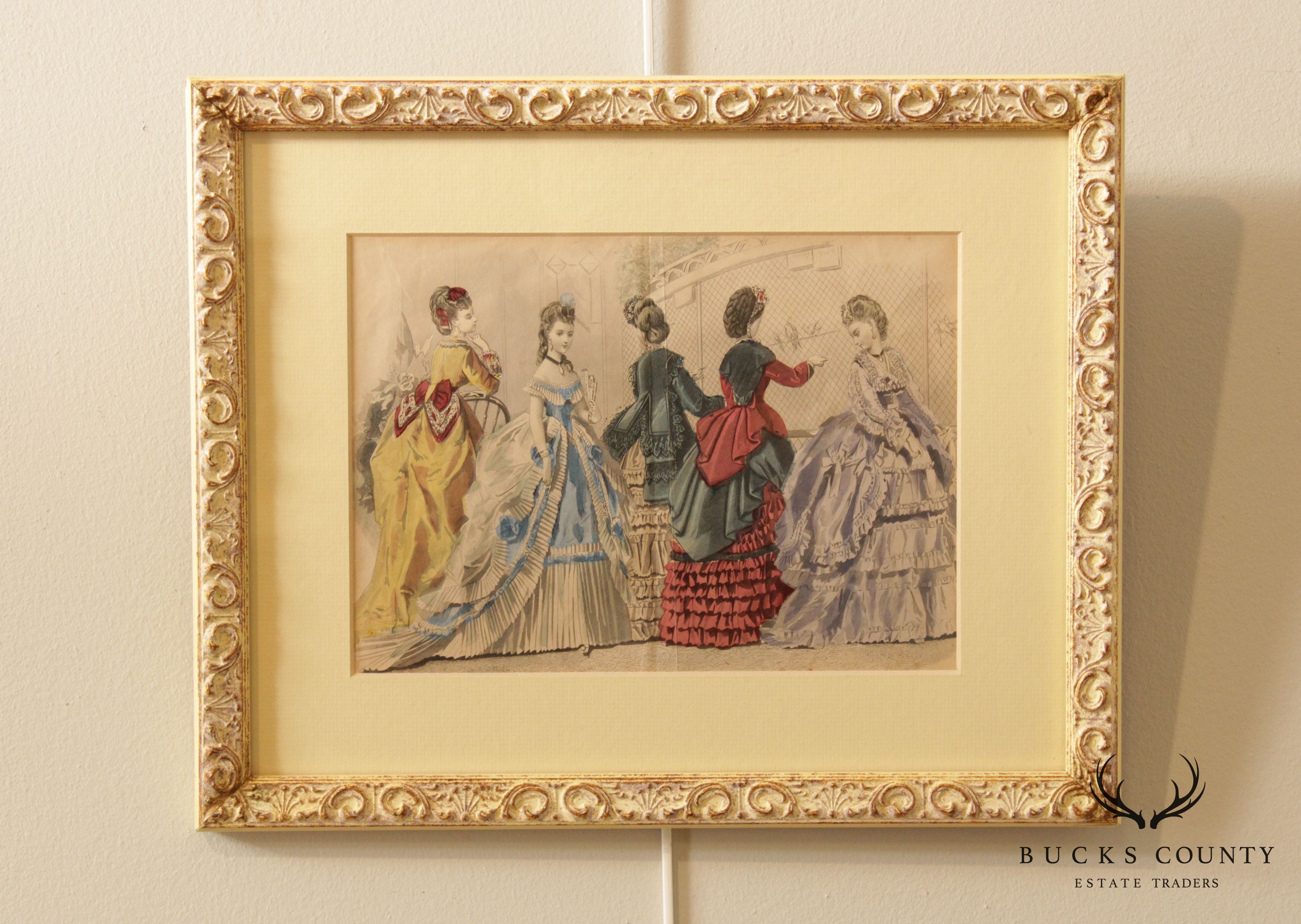 Antique Victorian Women's Fashion Engraving, Custom Framed