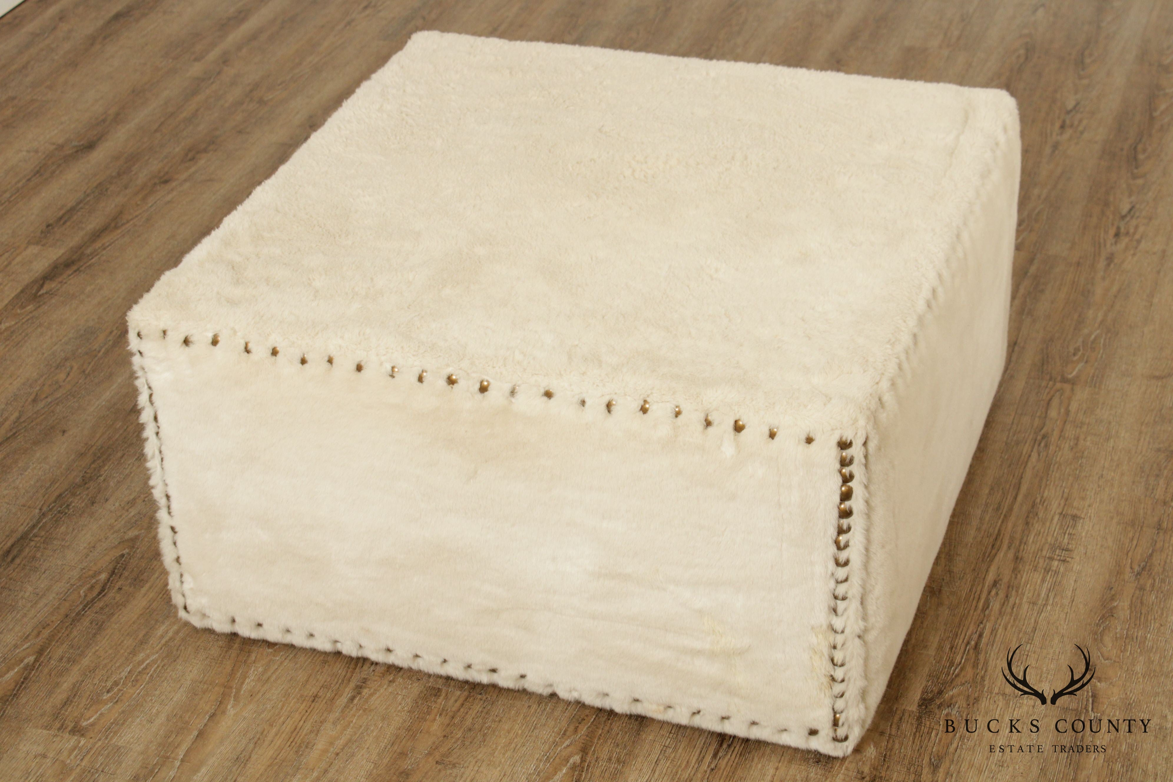 Quality White Faux Fur Large  Square Cocktail Ottoman