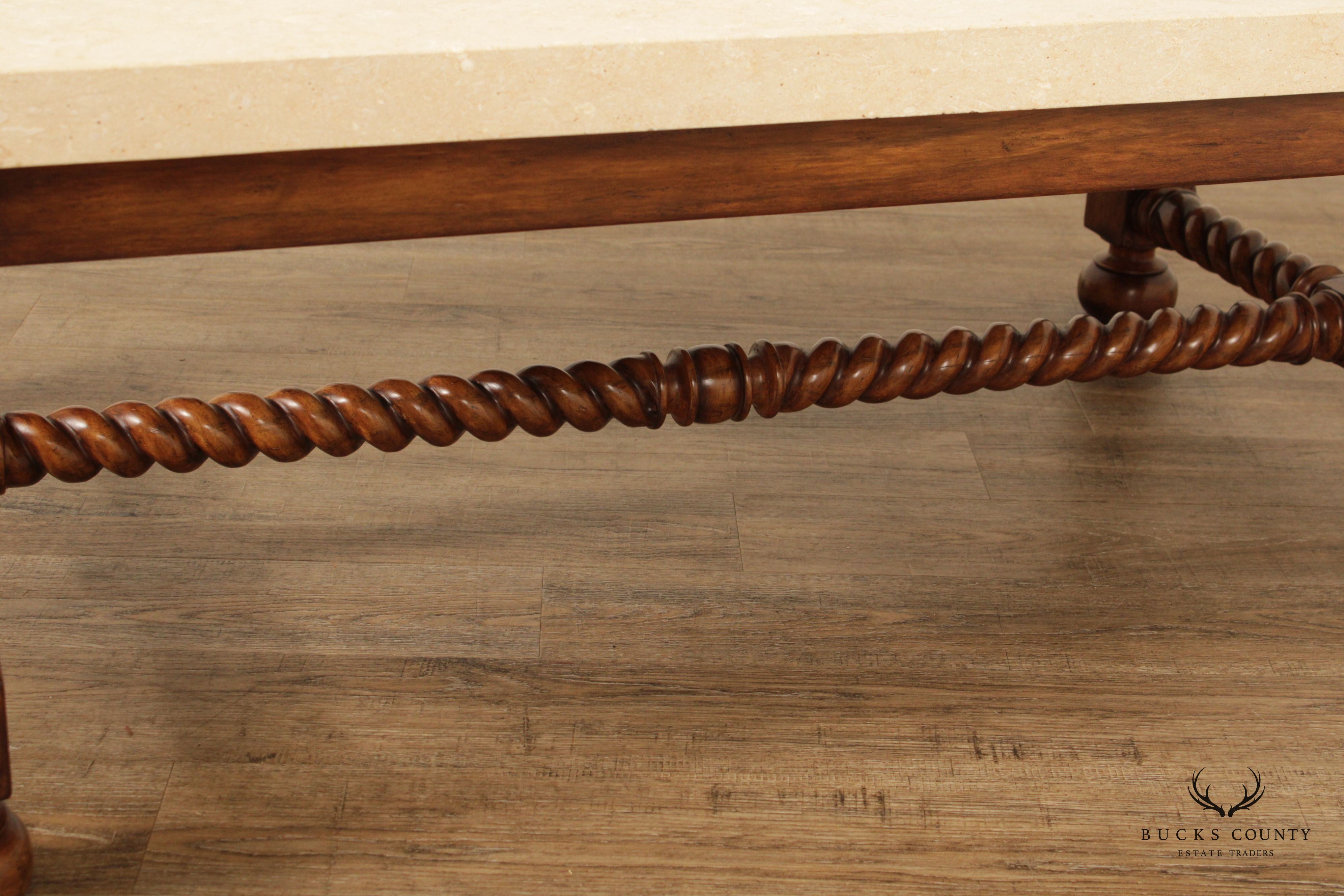 Jacobean Style Barley Twist Travertine Stone Top Coffee Table