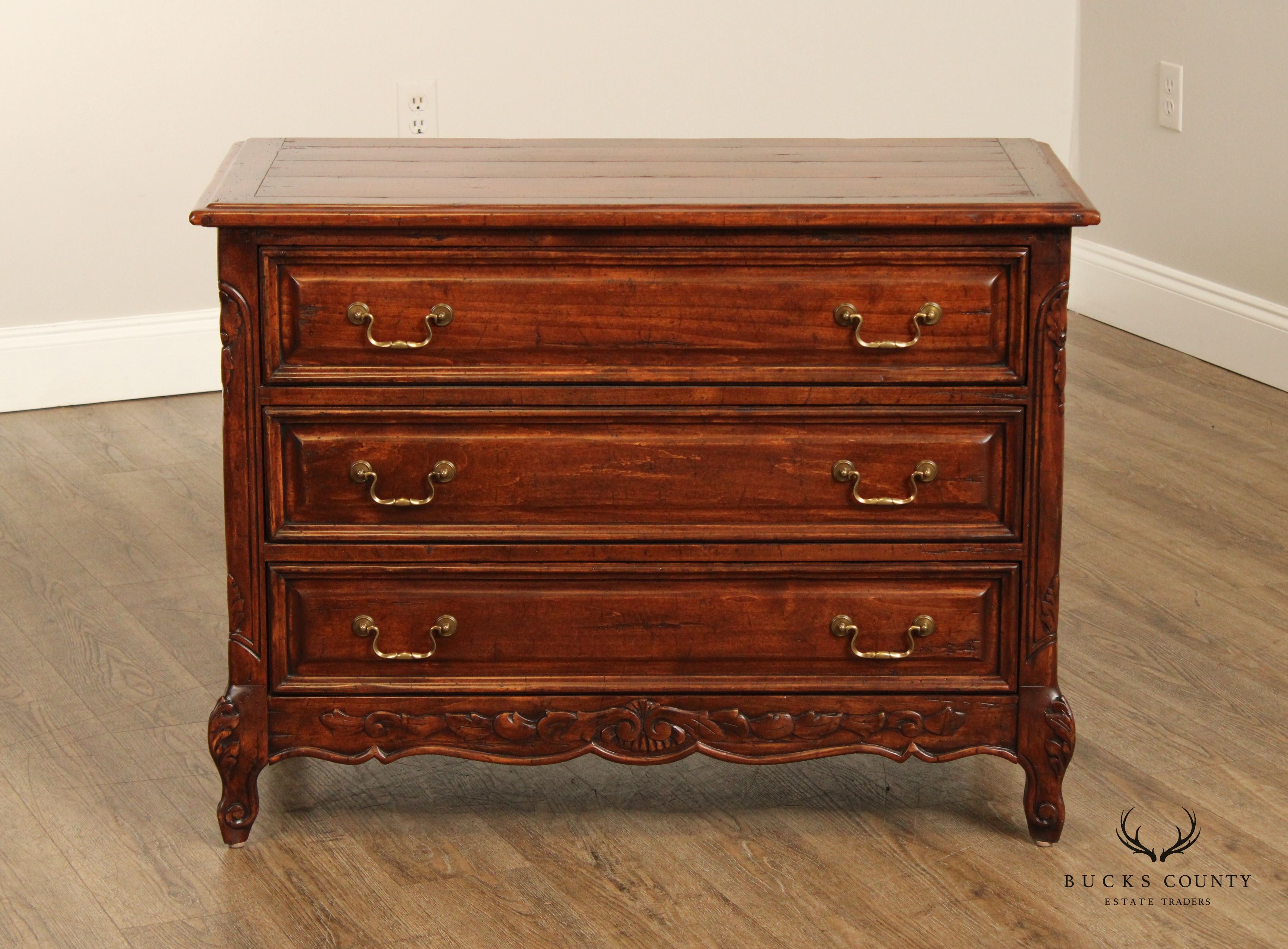 Guy Chaddock French Country Style Pair Of Three Drawer Chest Nightstands