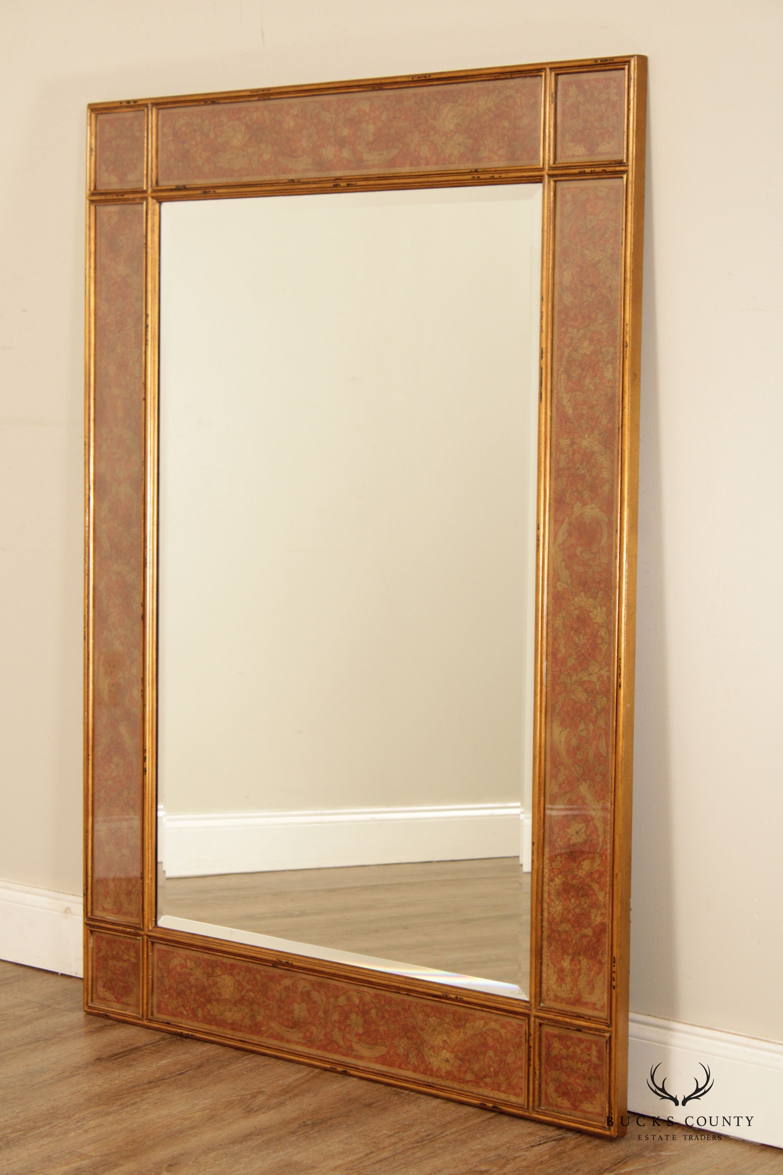 Theodore Alexander Regency Style Eglomise Decorated Full-Length Mirror