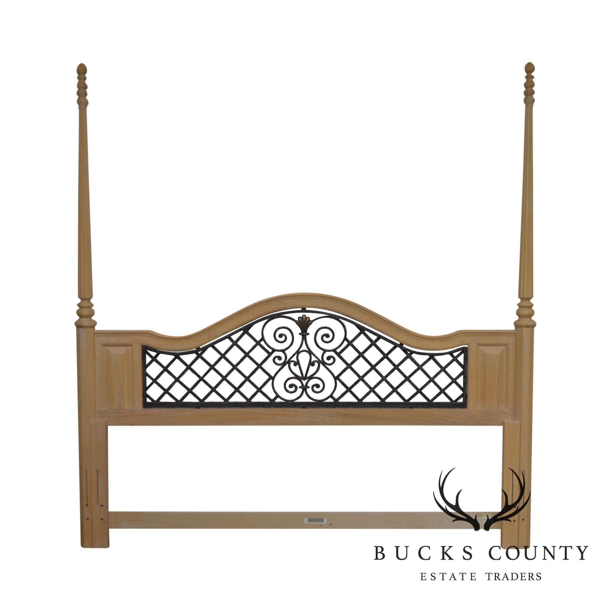 Bernhardt Cerused Oak Poster King Headboard with Iron Lattice