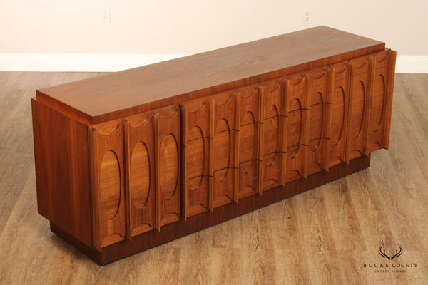 Tobago Mid Century Modern Sculpted Walnut Long Dresser