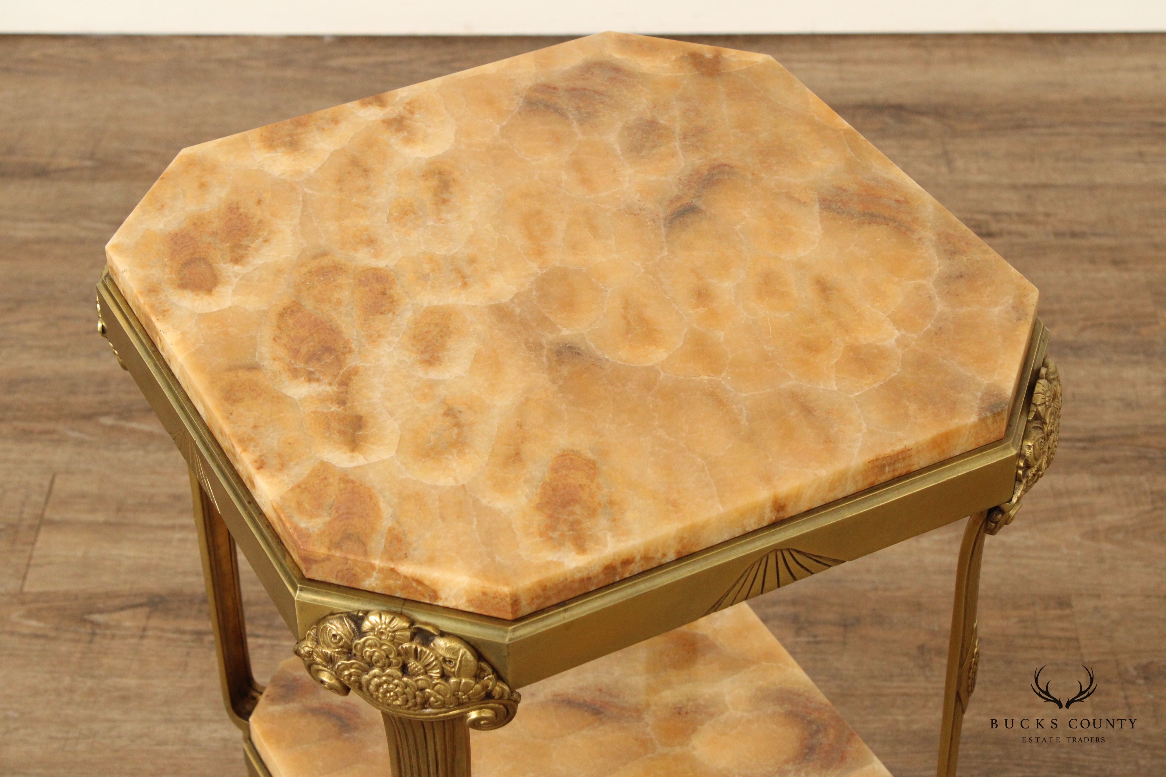 French Art Nouveau Two-Tier Onyx and Brass Side Table