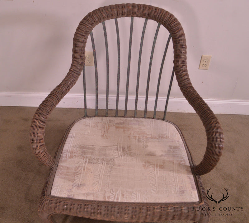 Century Hand Crafted Wicker Victorian Style Wrought Iron Lounge Chair